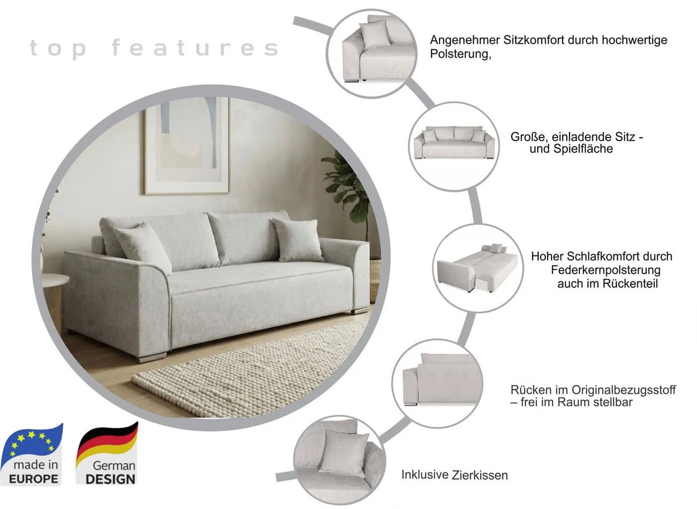 COLLECTION AB Schlafsofa Sara B Beige Cord mit Bettkasten - Bild 3