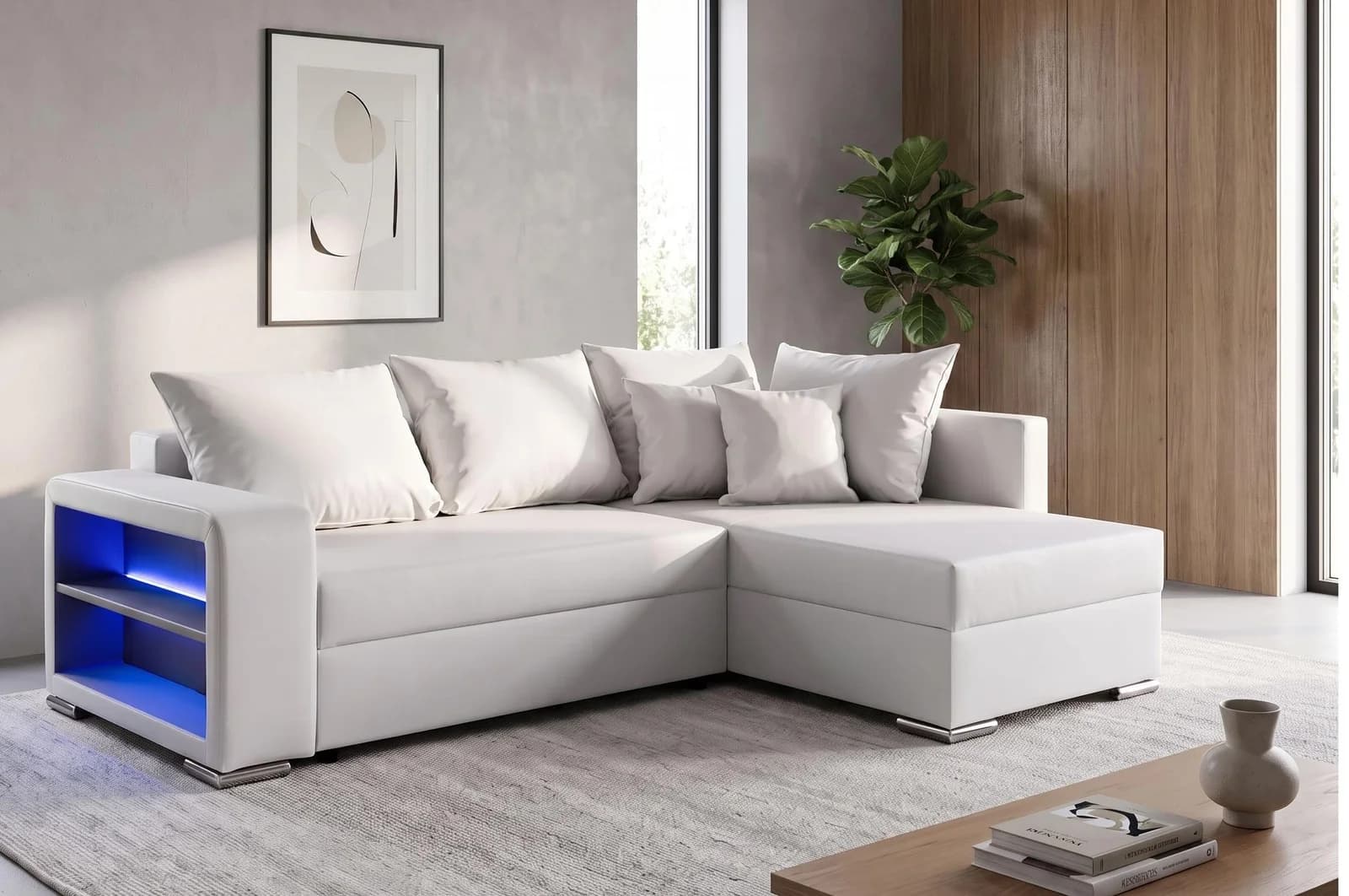 Ecksofa COLLECTION AB John L-Form Weiß mit Schlaffunktion & Bettkasten