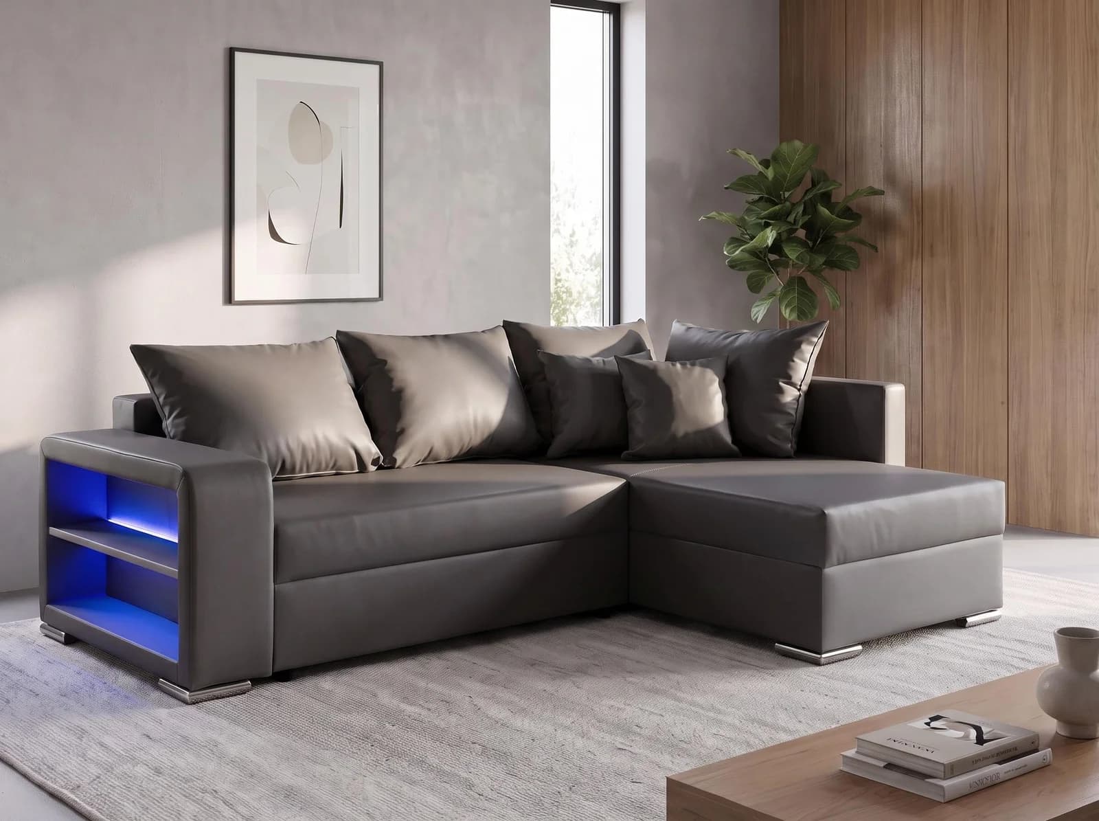COLLECTION AB Ecksofa John L-Form mit Schlaffunktion, Bettkasten & LED