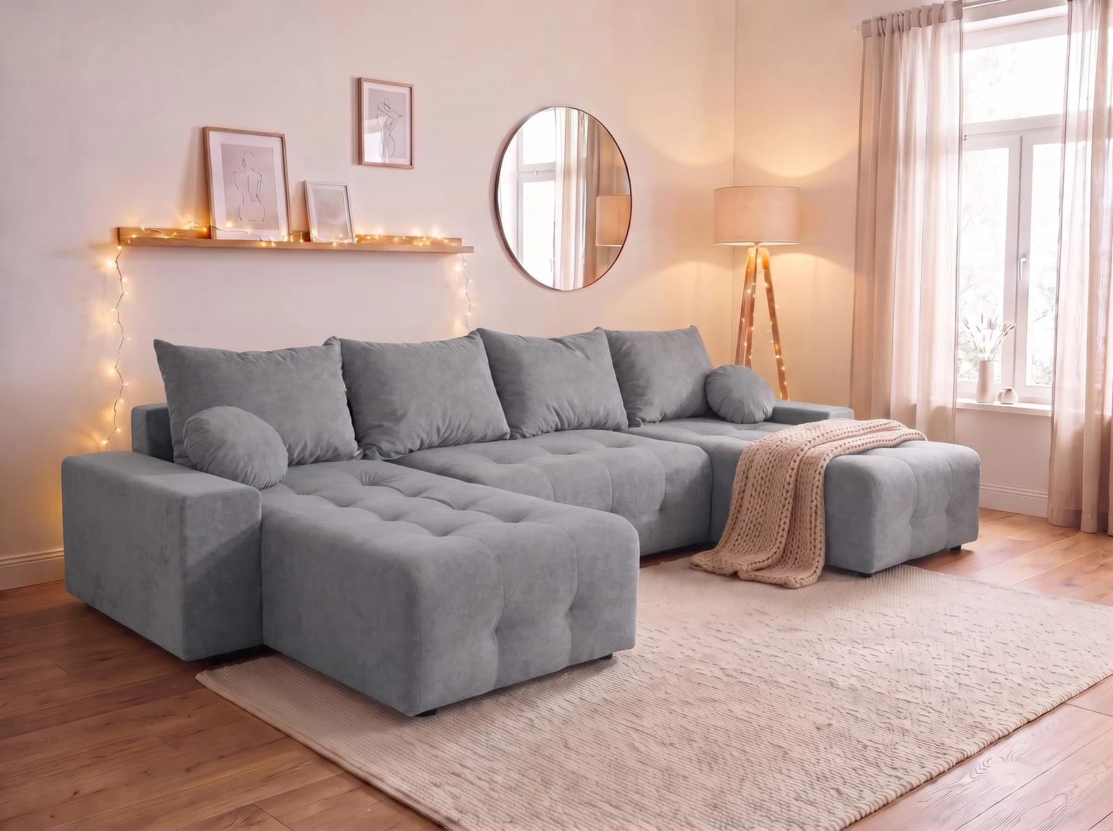 Wohnlandschaft OTTO HOME Jessy U-Form Silbergrau Microfaser mit Bettfunktion