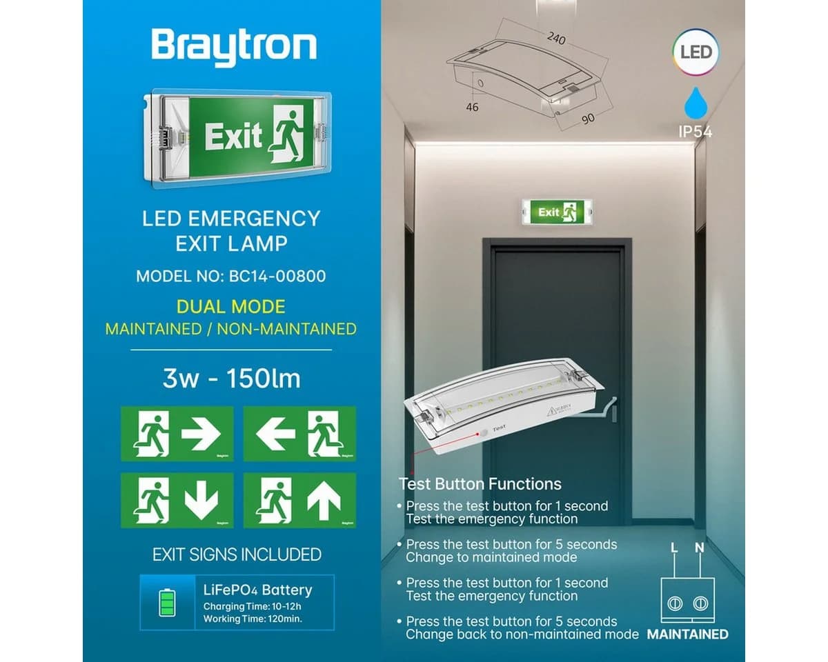 Braytron LED Notleuchte Rettungszeichenleuchte IP65 - Bild 3