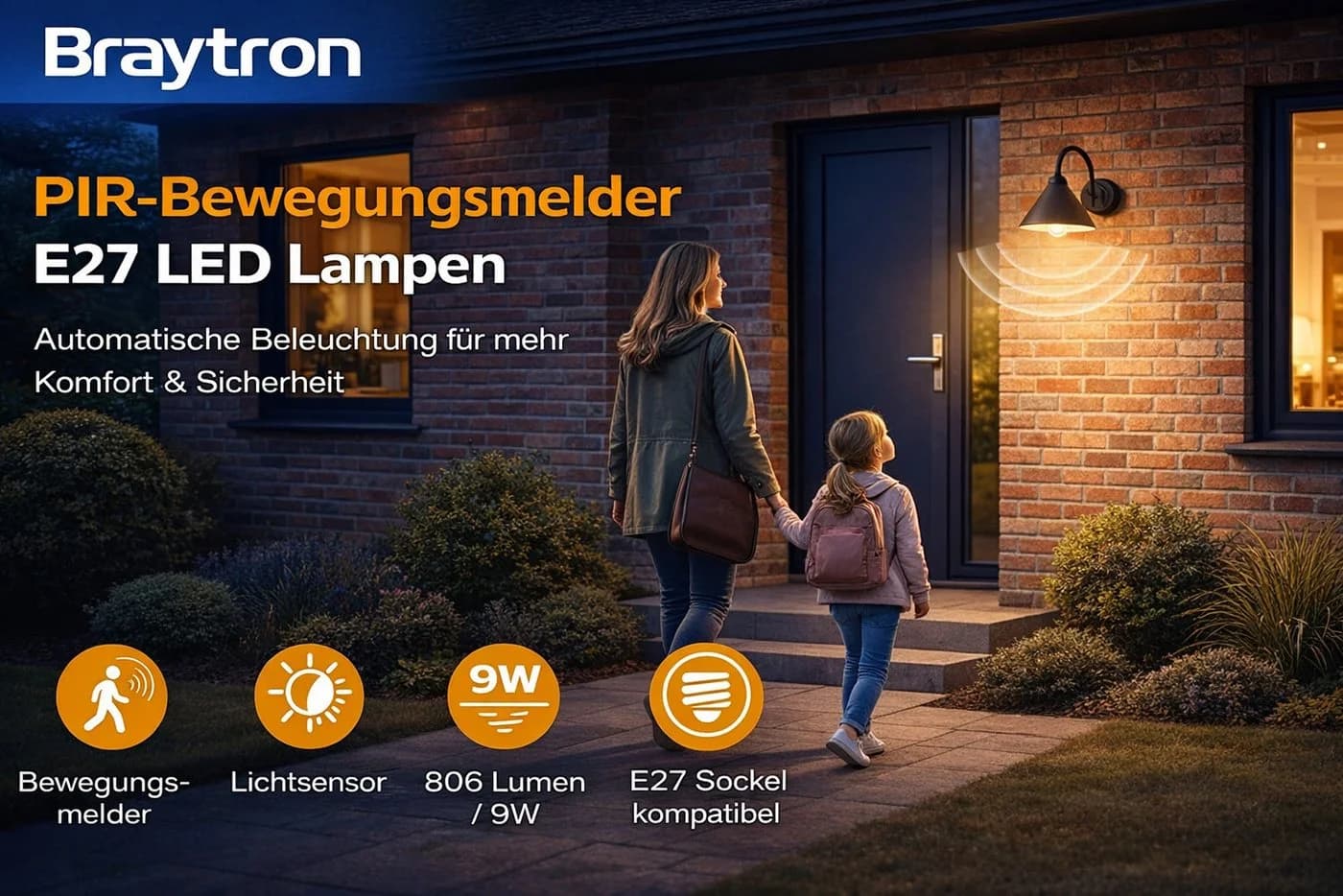 Braytron LED-Leuchtmittel E27 9W mit Bewegungsmelder PIR - Bild 4