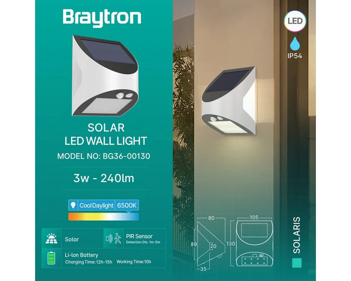 Braytron Solar-Wandleuchte LED mit Bewegungsmelder IP54 - Bild 3