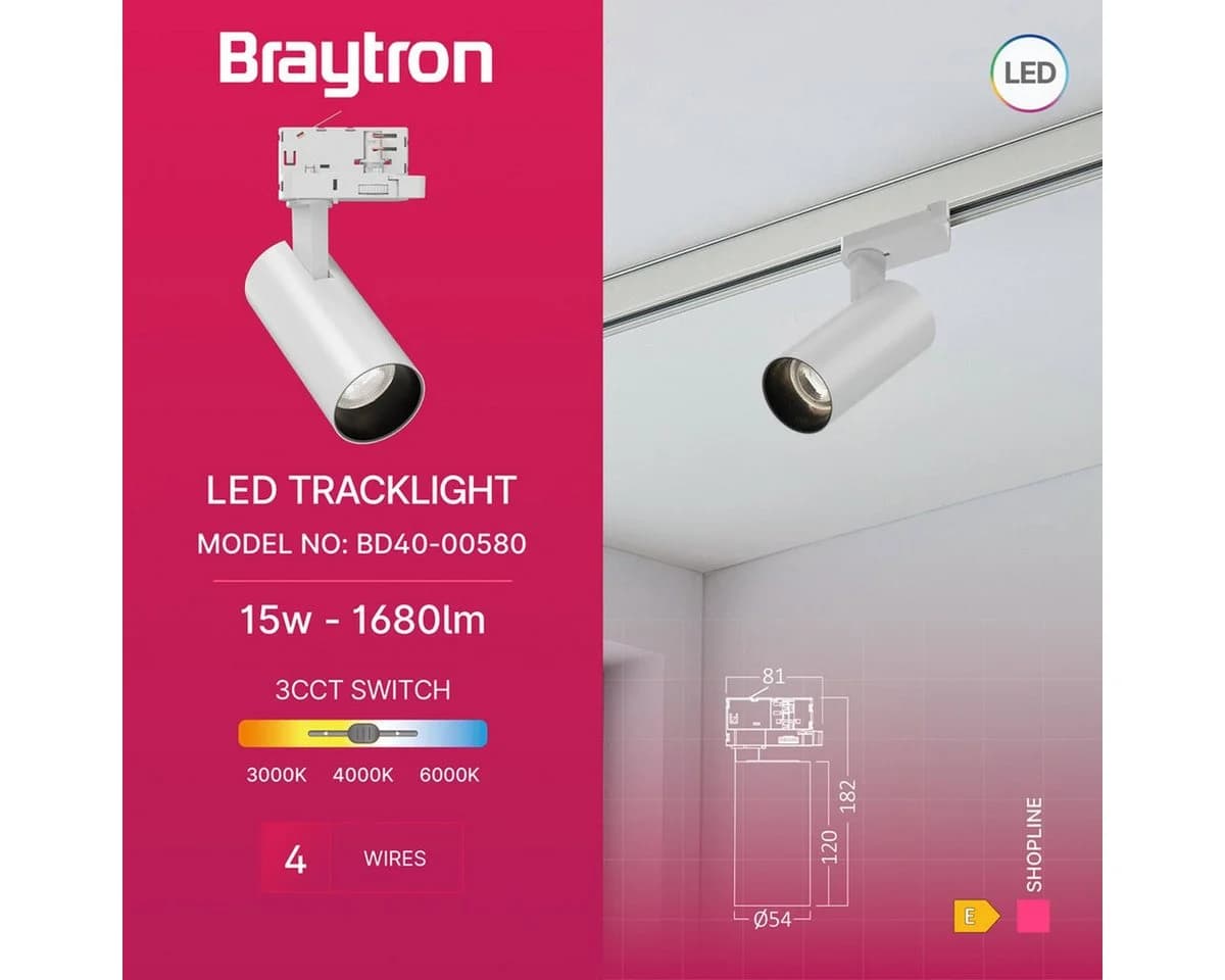 Braytron 3-Phasen LED-Schienenstrahler 15W 3CCT Aluminium Weiß - Bild 3