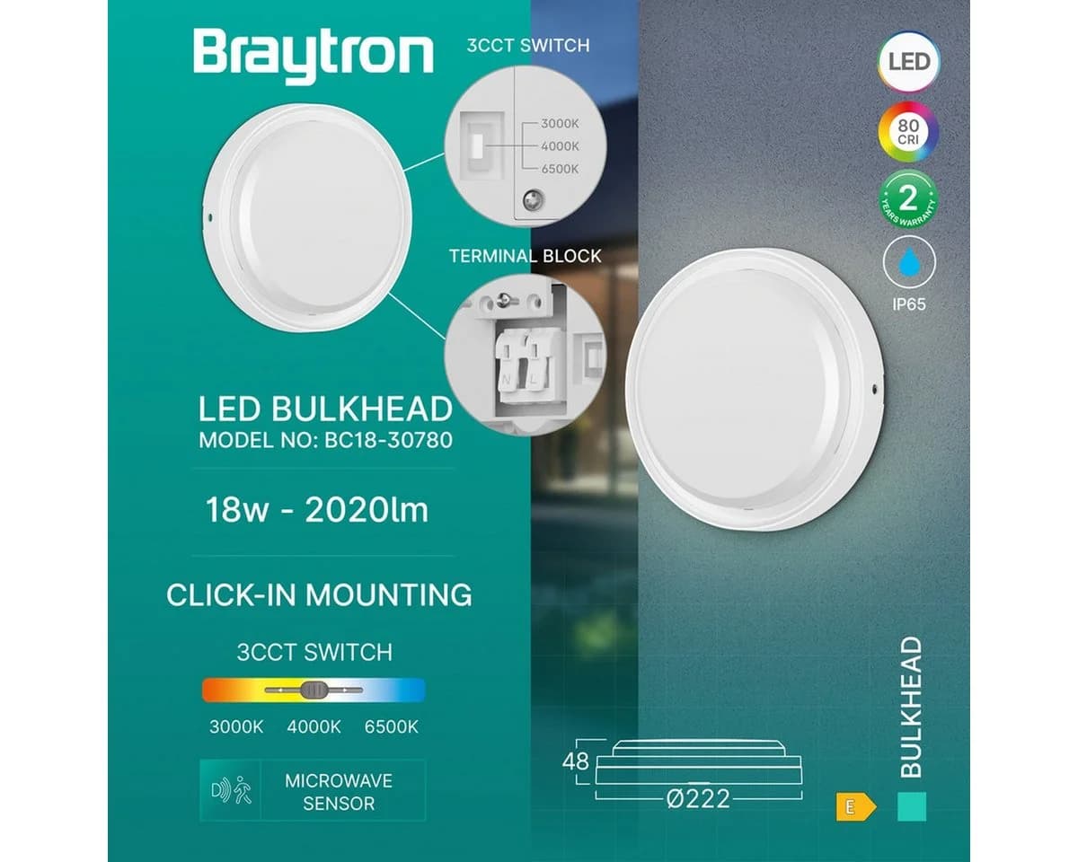 Braytron LED Deckenleuchte Wandleuchte mit Bewegungsmelder 3CCT 2020 Lumen - Bild 3