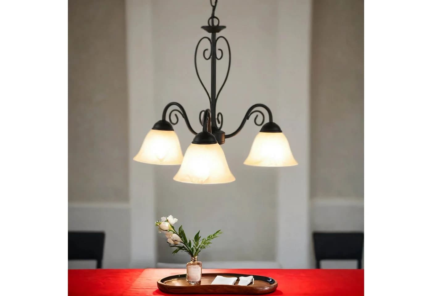 Licht-Erlebnisse Pendelleuchte ATHEN Schwarz/Weiß Glas Metall E14
