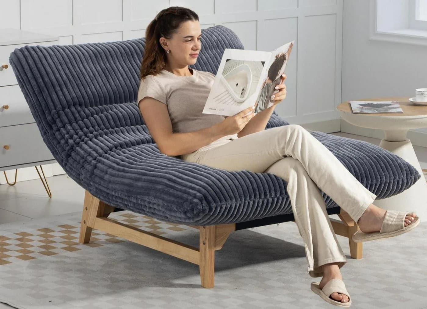 LVHOM Relaxsessel Cord Grau Massivholzrahmen Ergonomisch - Bild 2