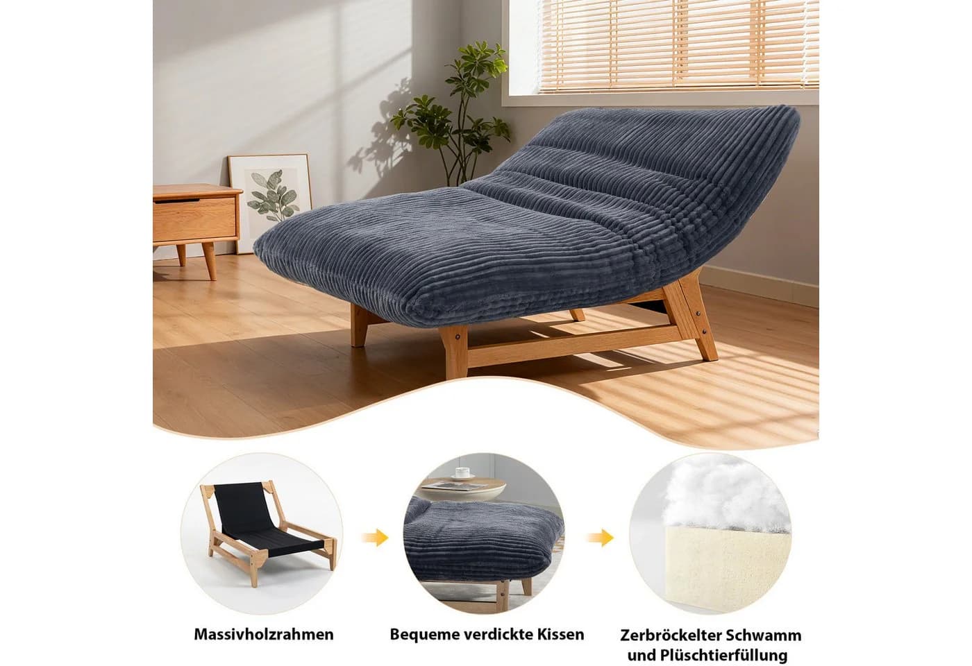 LVHOM Relaxsessel Cord Grau Massivholzrahmen Ergonomisch - Bild 5