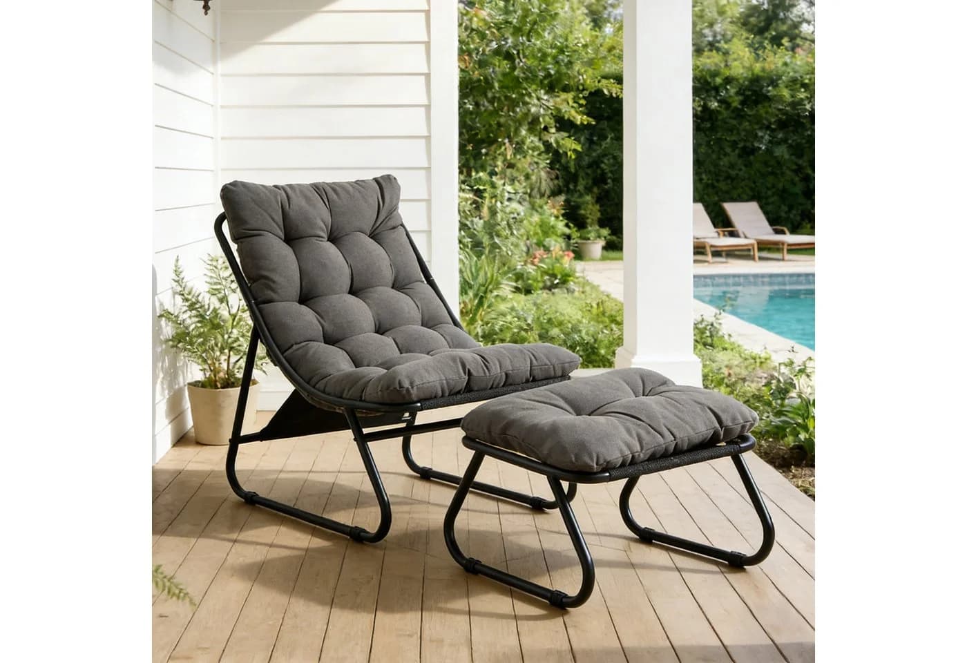 LVHOM Loungesessel mit Hocker - Relaxsessel mit Metallgestell