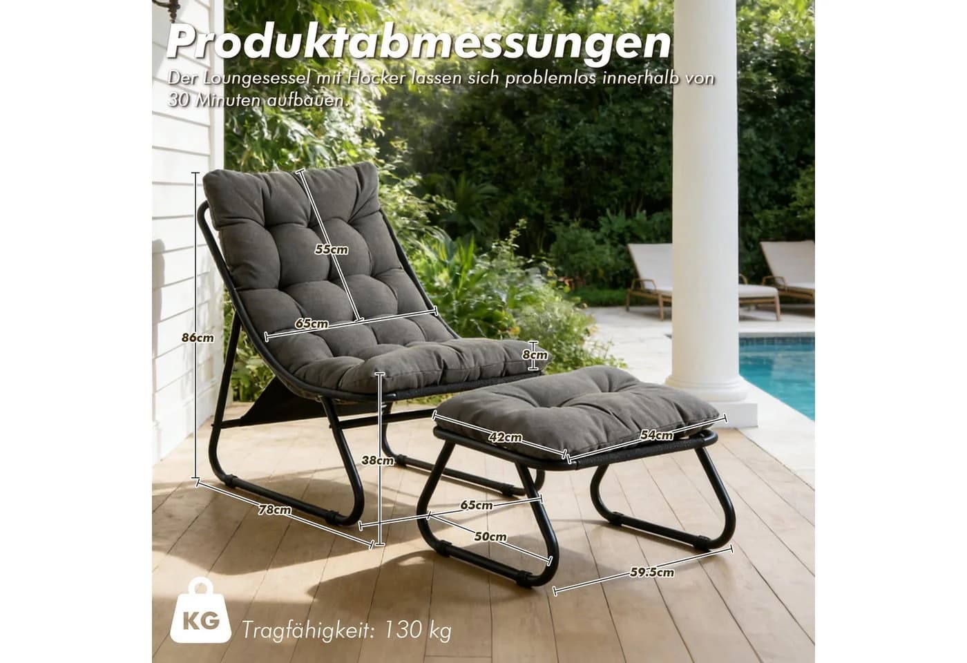 LVHOM Loungesessel mit Hocker - Relaxsessel mit Metallgestell - Bild 3