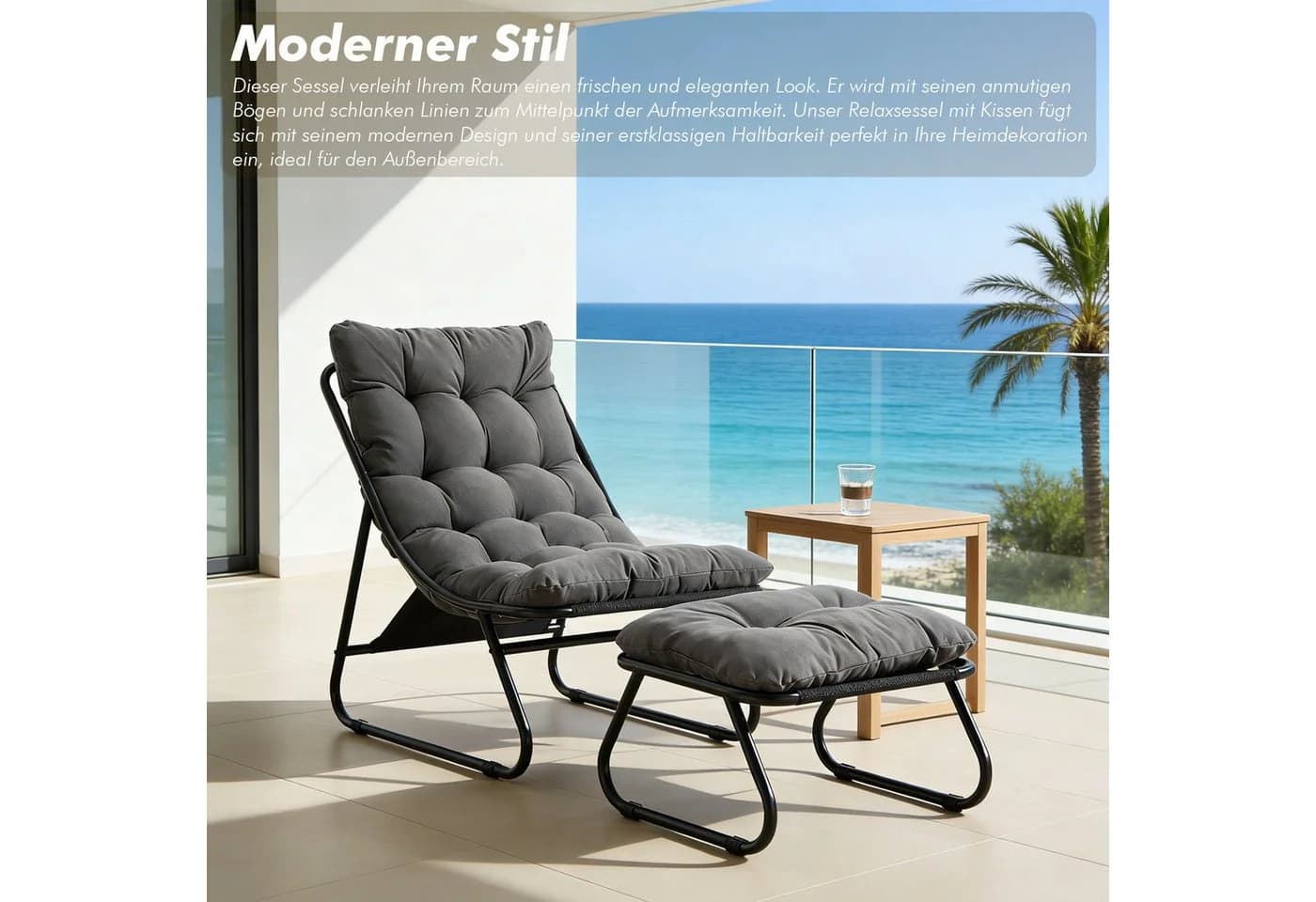 LVHOM Loungesessel mit Hocker - Relaxsessel mit Metallgestell - Bild 4