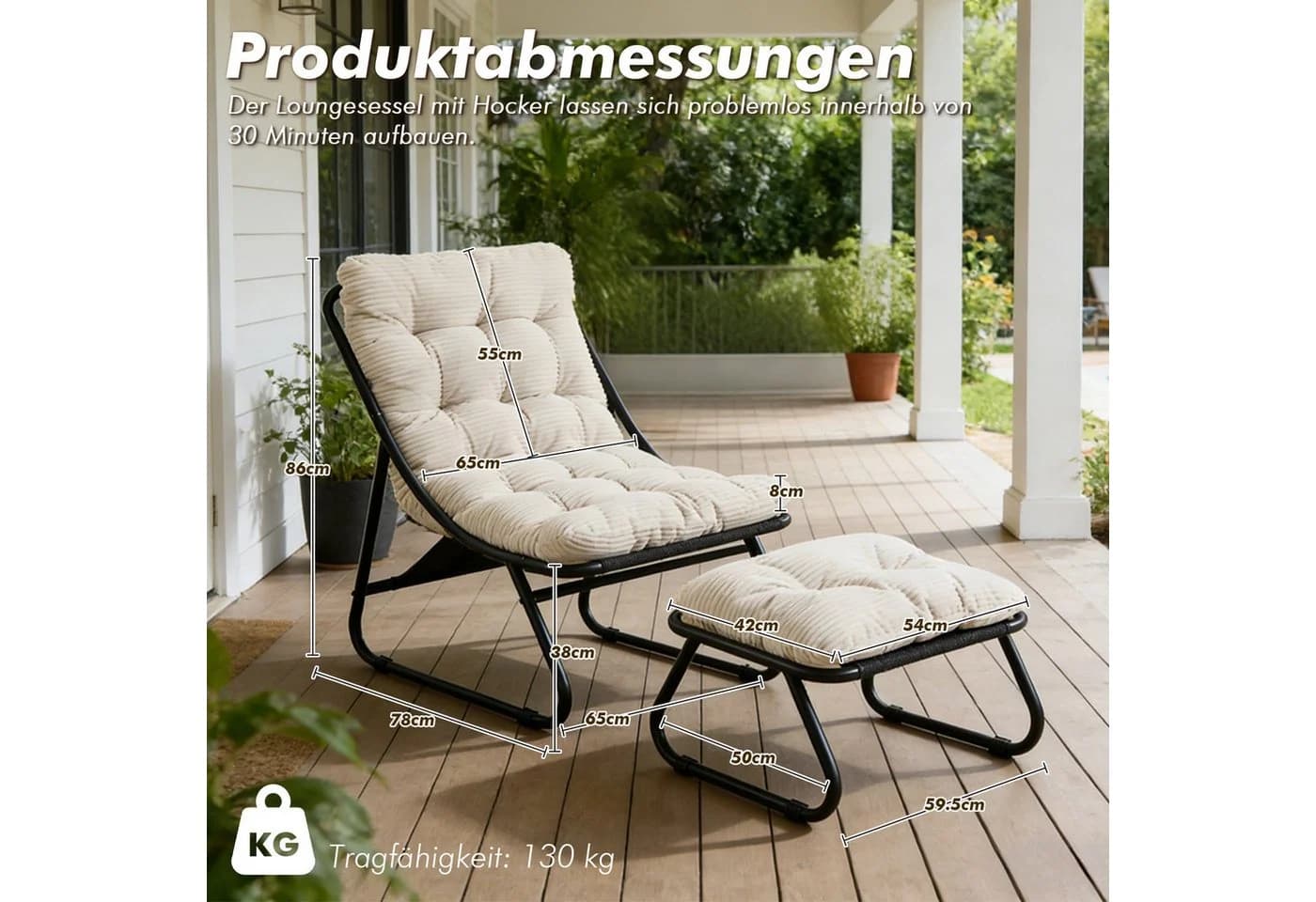 LVHOM Loungesessel mit Hocker Ergonomisch Weiß - Bild 3