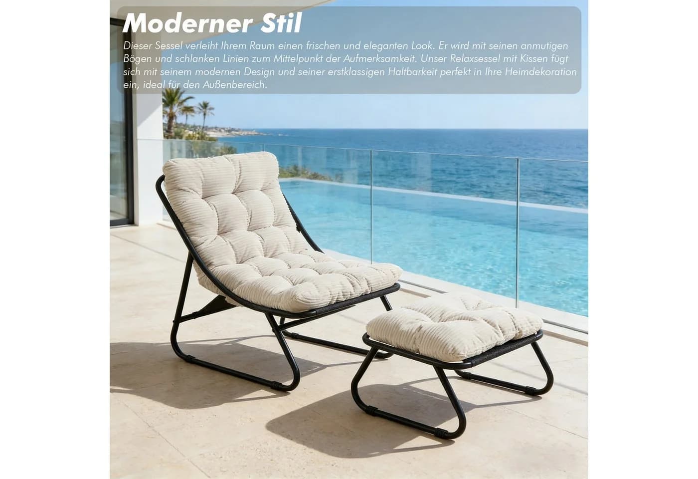 LVHOM Loungesessel mit Hocker Ergonomisch Weiß - Bild 4