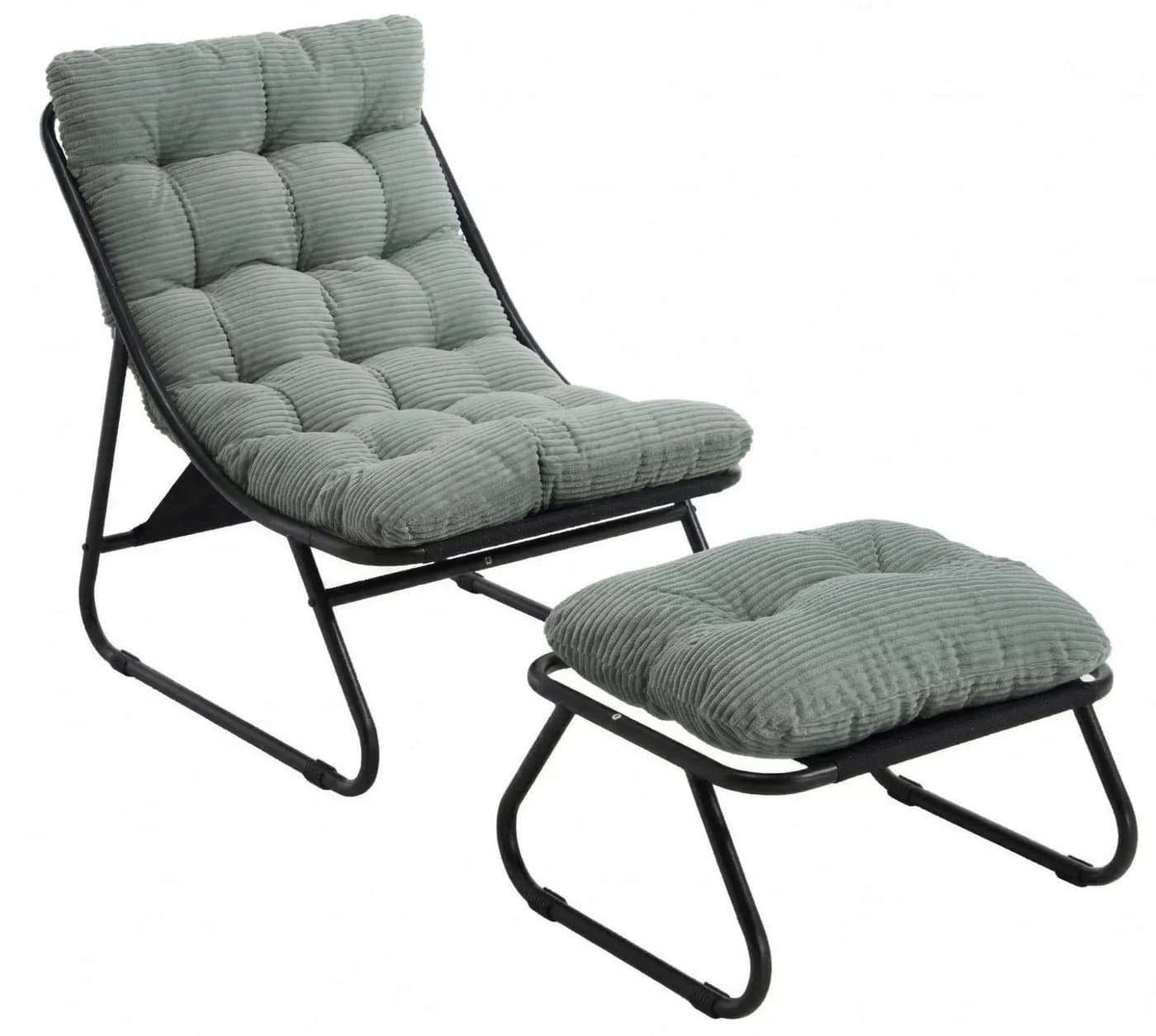 LVHOM Loungesessel mit Hocker Hellgrün Cord Stahlrahmen - Bild 2