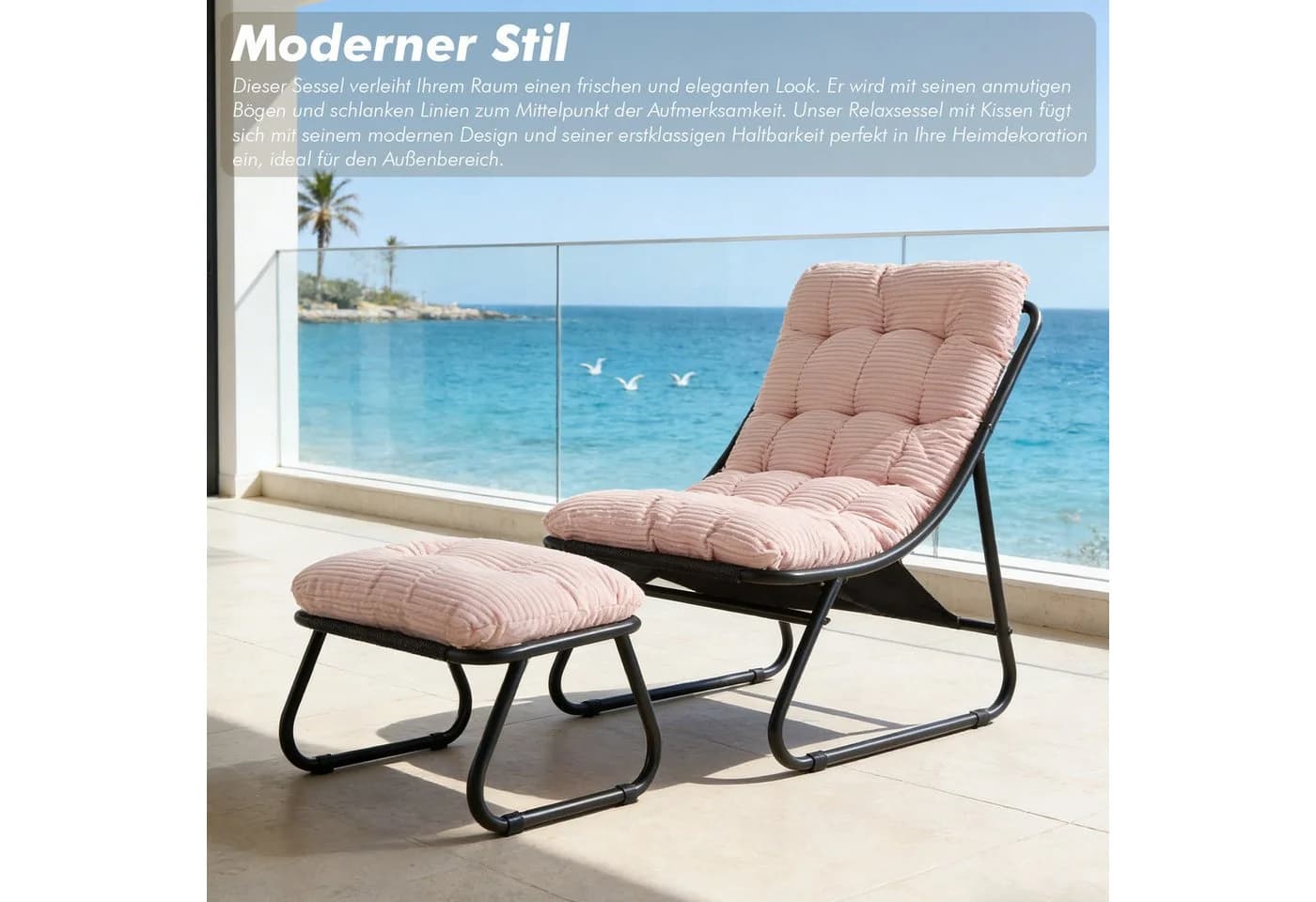 LVHOM Loungesessel mit Hocker Rosa Ergonomisch Stahl - Bild 4