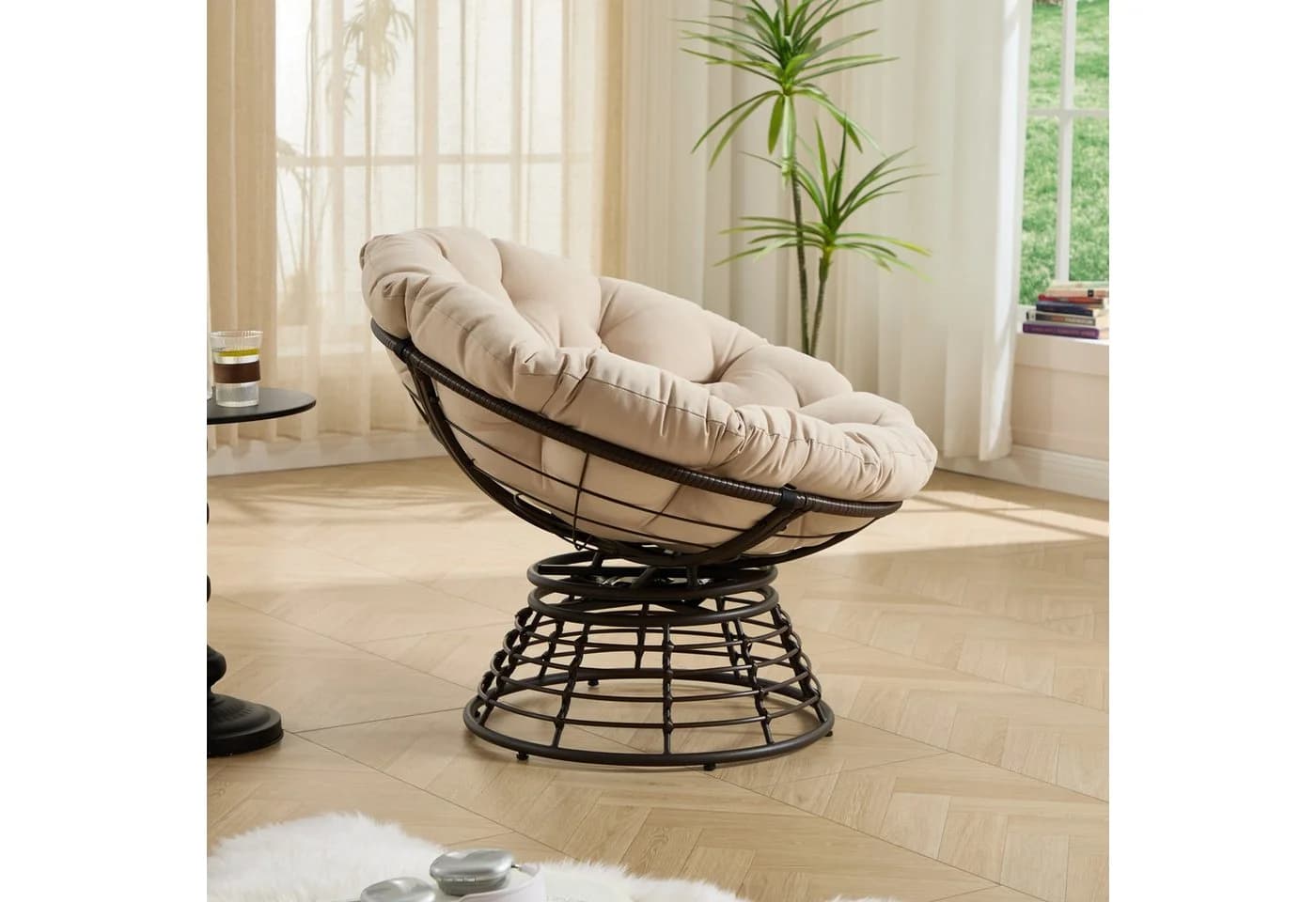 LVHOM Relaxsessel Papasansessel Rattanstuhl mit Kissen 360° drehbar - Bild 5