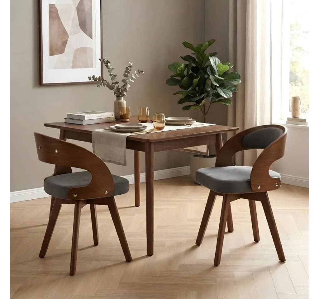 LVHOM Esszimmerstuhl 360° drehbar Massivholz grau Leinen 2er-Set - Bild 2