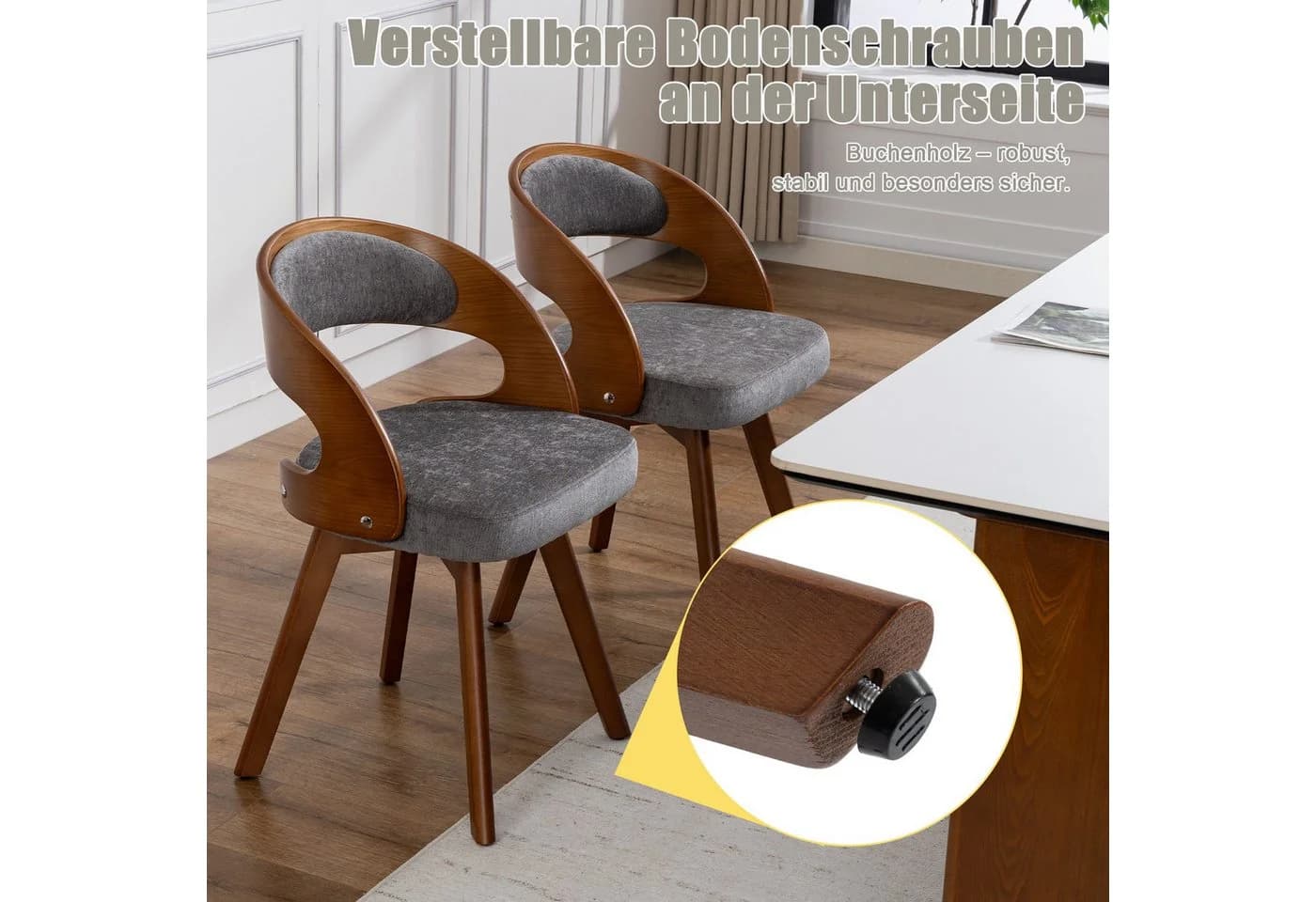 LVHOM Esszimmerstuhl 360° drehbar Massivholz grau Leinen 2er-Set - Bild 4