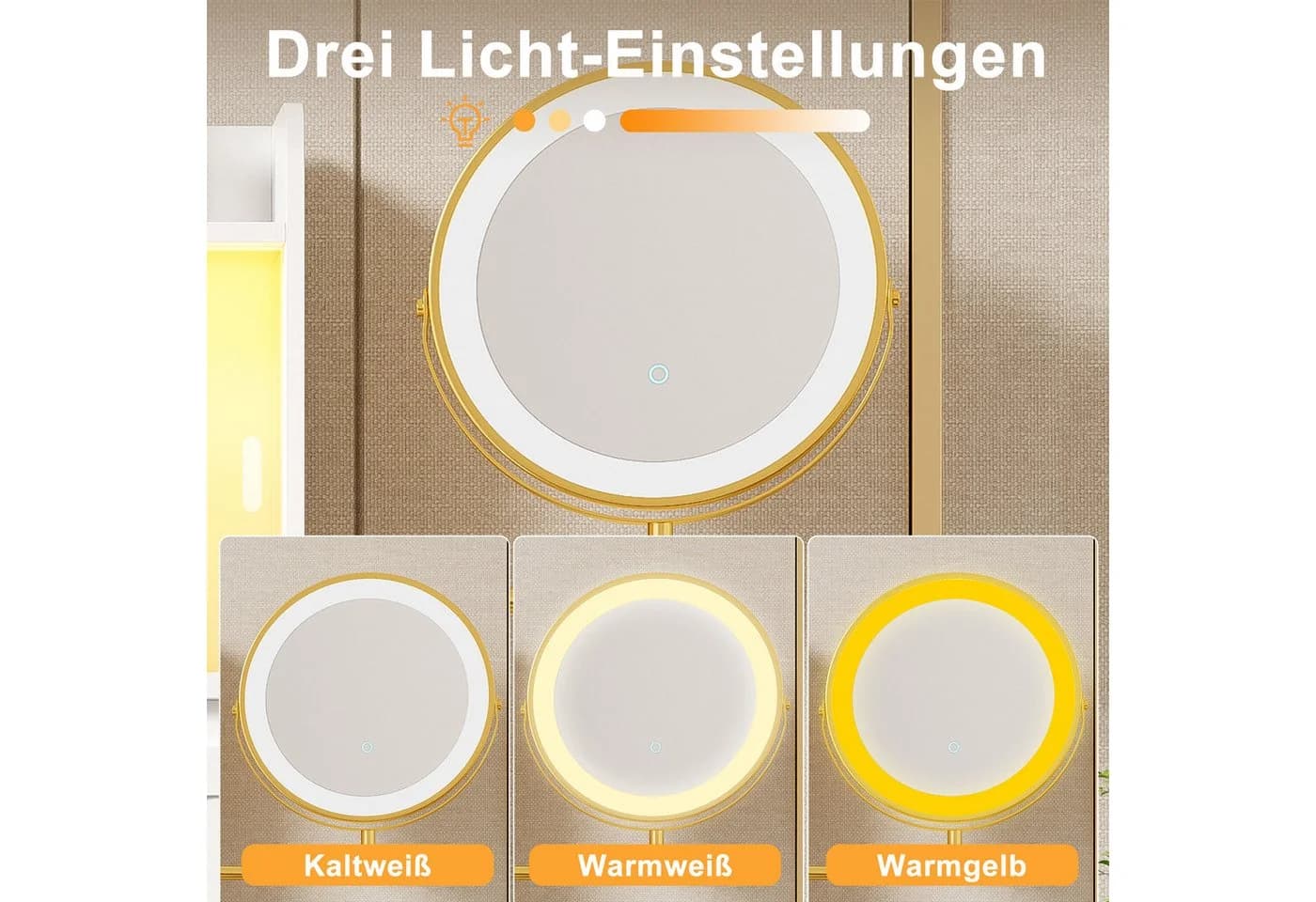i@home Schminktisch mit LED-Spiegel und Glasschiebetüren Weiß - Bild 4