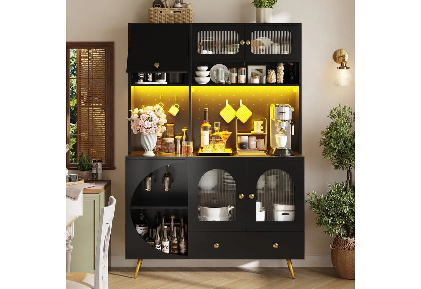 i@home Hochschrank Sideboard Schwarz mit LED, USB & Steckdosen - Bild 2