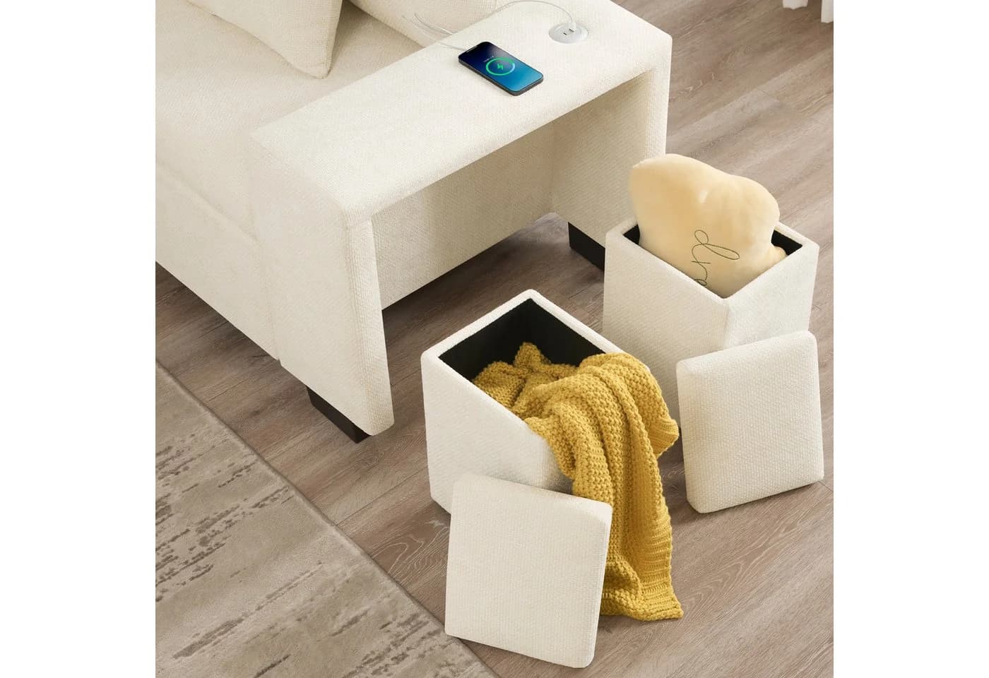i@home Ecksofa L-förmig Beige mit Schlaffunktion & USB-Anschlüssen - Bild 4