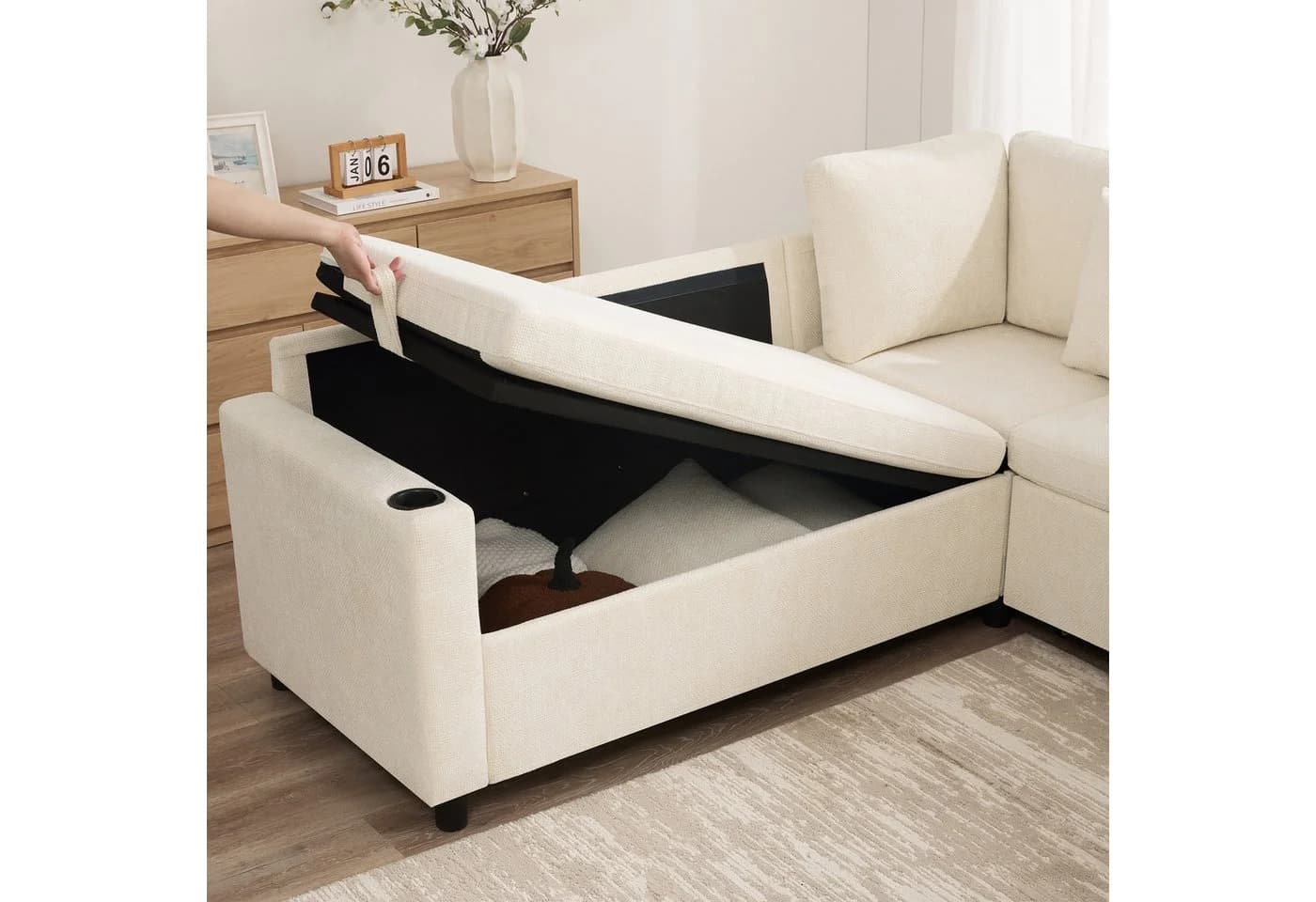 i@home Ecksofa L-förmig Beige mit Schlaffunktion & USB-Anschlüssen - Bild 5