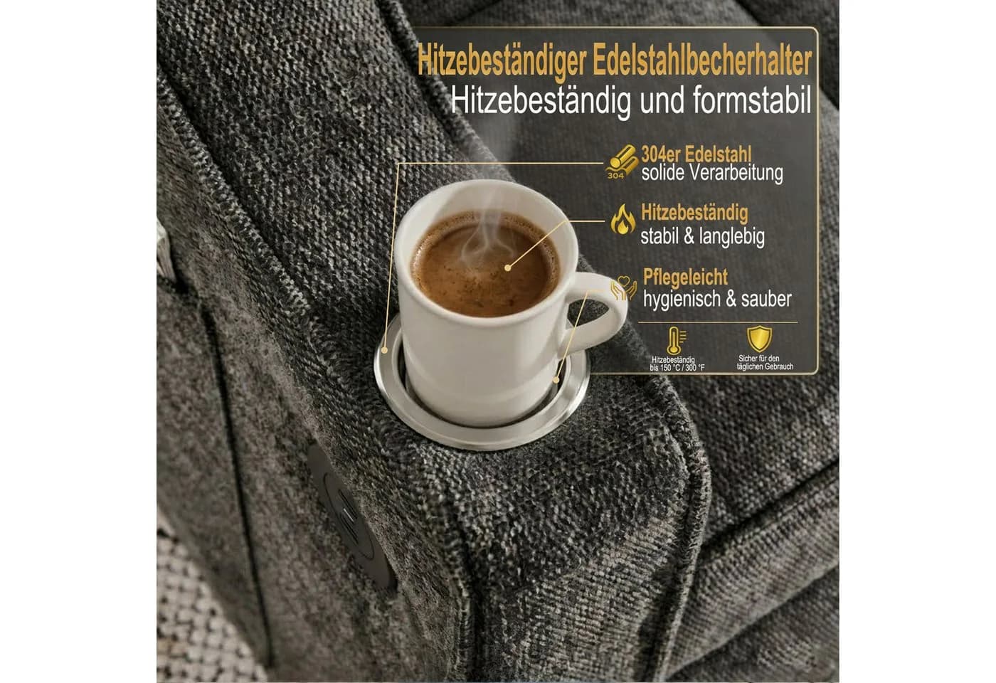 i@home Relaxsessel 1-Sitzer Schlafsofa Grau mit USB-Anschluss - Bild 3