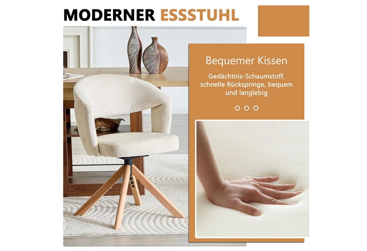 i@home Drehstuhl Esstisch 2er Set Beige Grau Massivholz - Bild 3