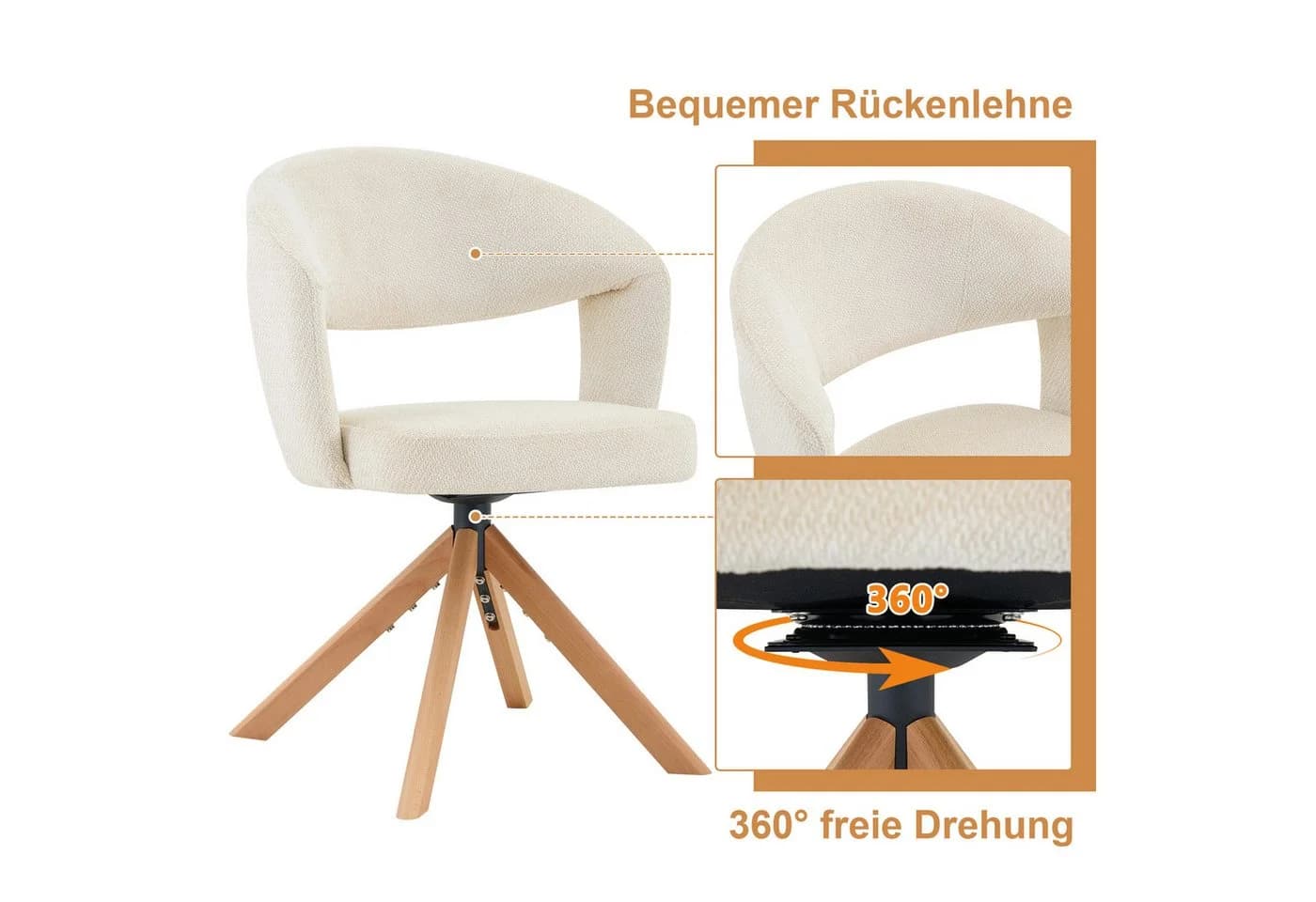 i@home Drehstuhl Esstisch 2er Set Beige Grau Massivholz - Bild 5