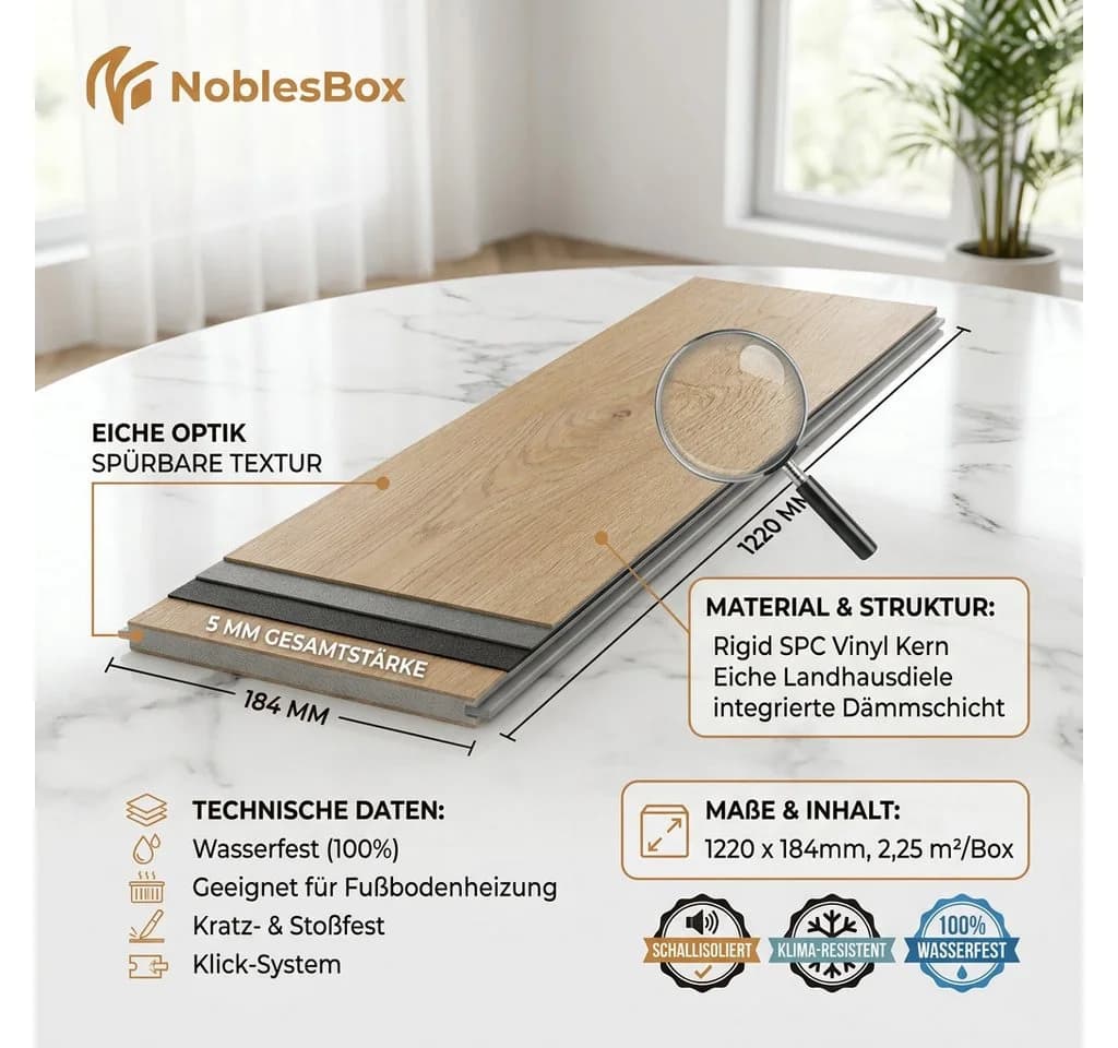 NoblesBox Vinyllaminat Klick Vinylboden SPC Beige Wasserfest - Bild 3
