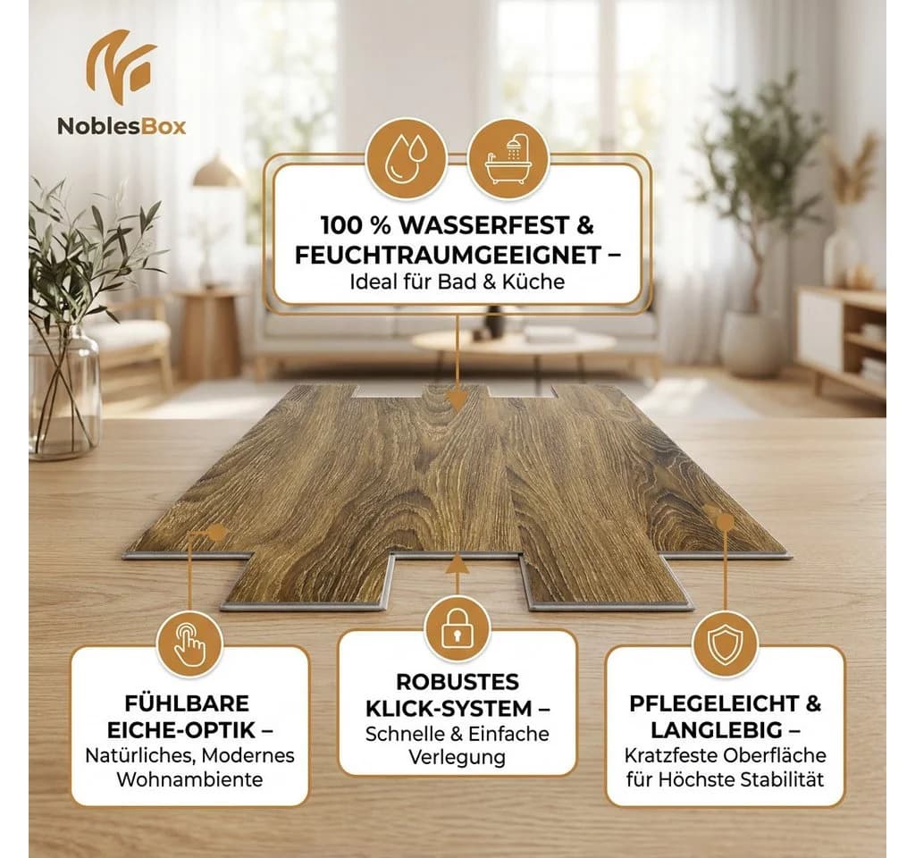 NoblesBox Vinyllaminat Klick Vinylboden SPC Ghent Grey 5mm