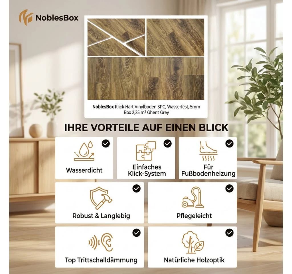 NoblesBox Vinyllaminat Klick Vinylboden SPC Ghent Grey 5mm - Bild 5