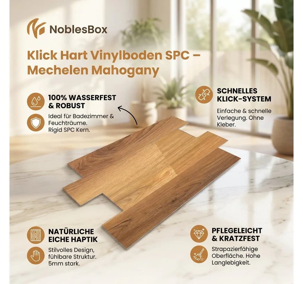 NoblesBox Designboden SPC Klick Vinyl Leuven Laurel Braun Beige