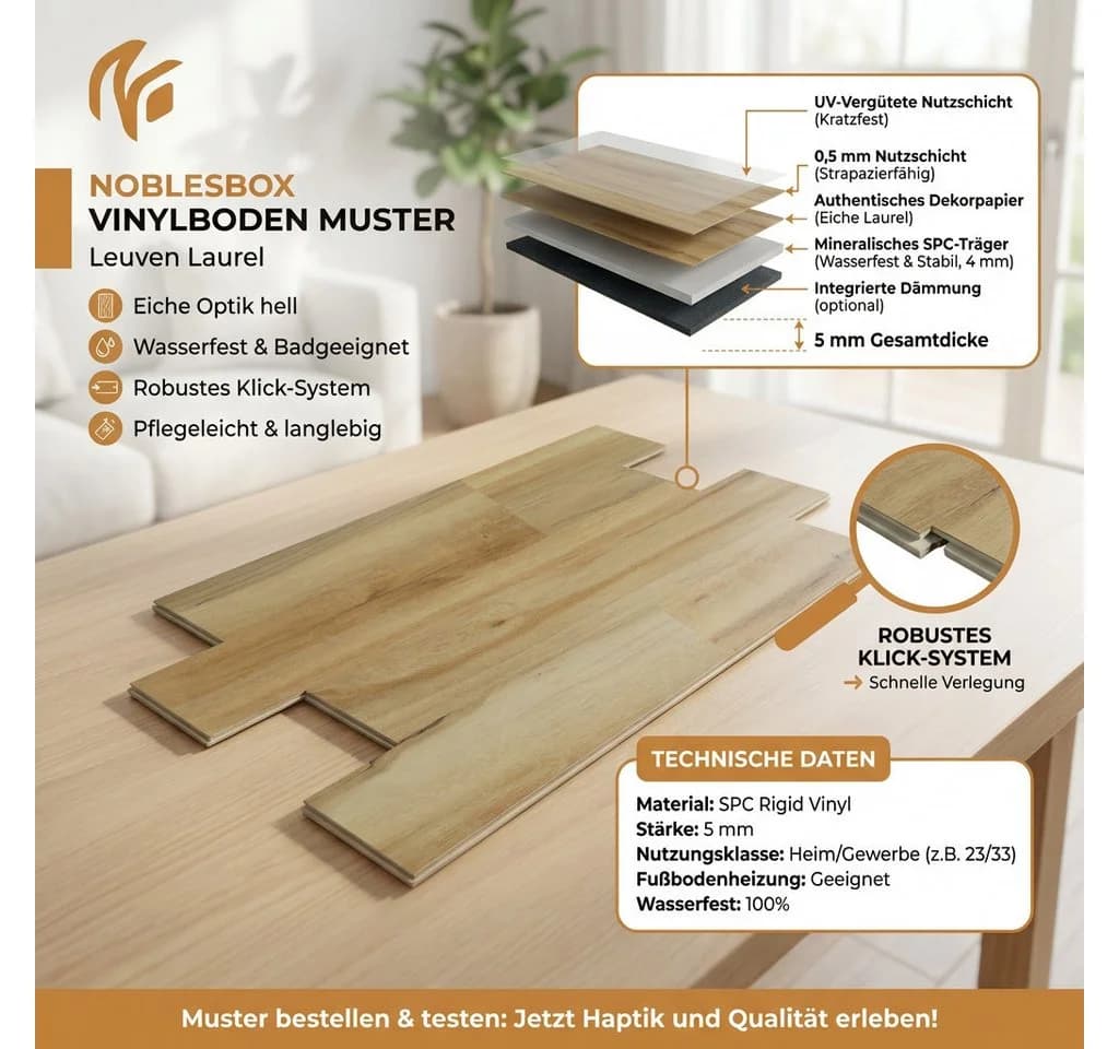 NoblesBox Designboden Klick Vinyl SPC Leuven Laurel Beige - Bild 3