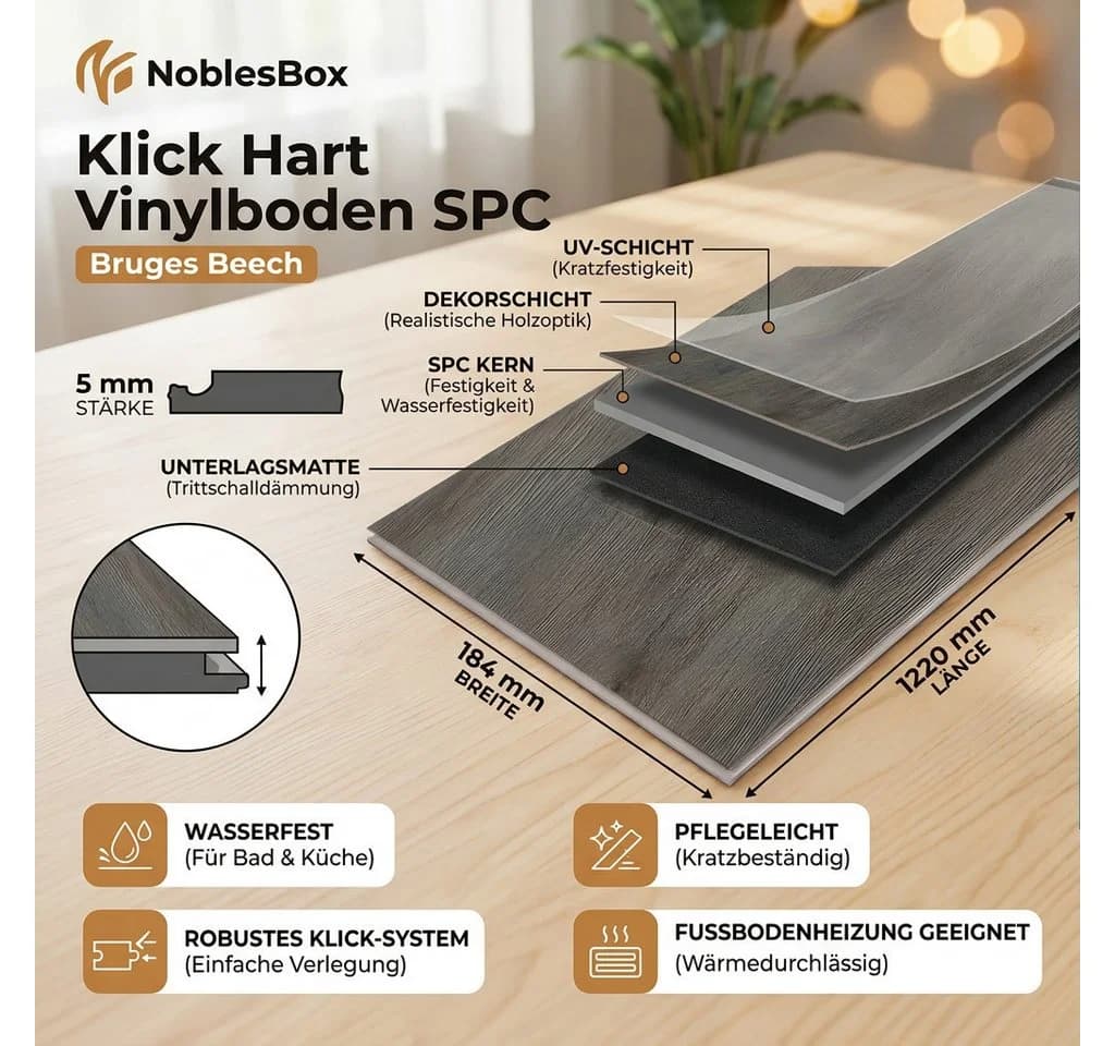 NoblesBox Designboden Klick Vinyl SPC Leuven Laurel Beige - Bild 3