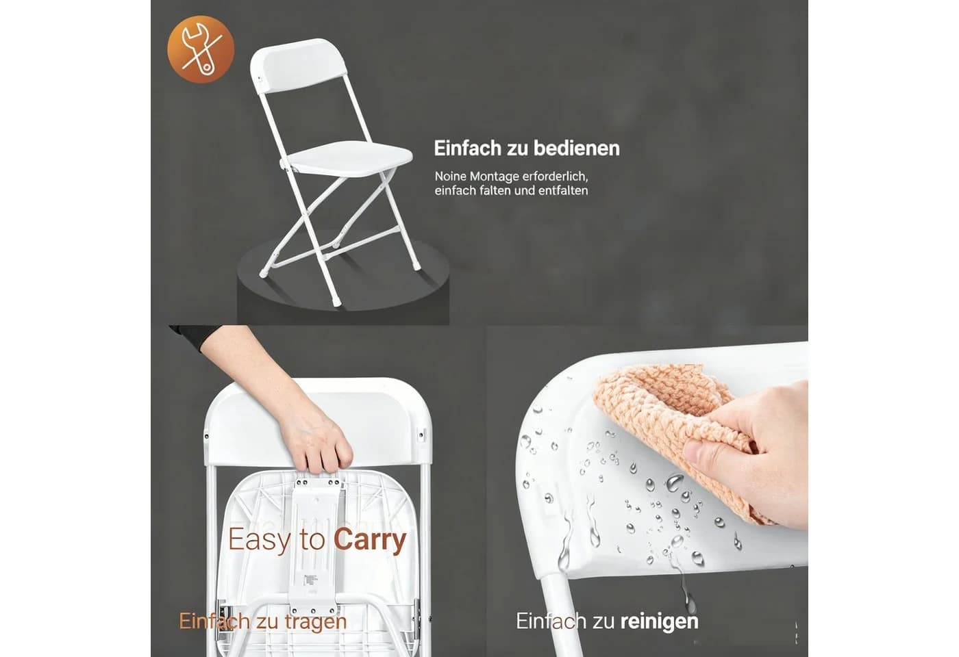 LEADZM Klappstuhl 10er Set Weiß Kunststoff - Bild 4