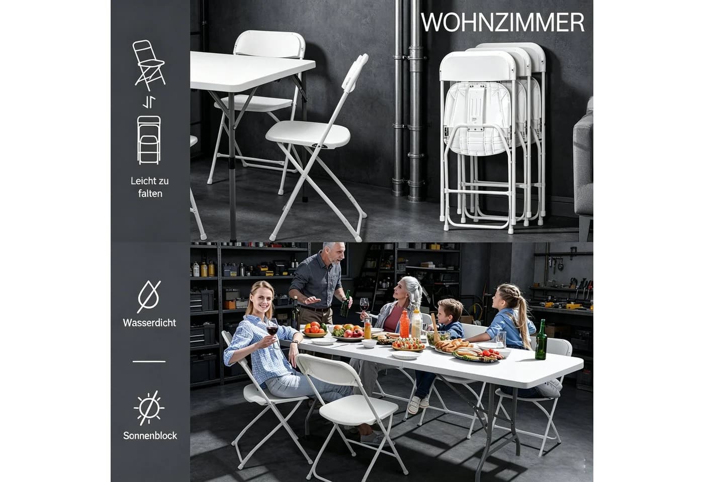 LEADZM Klappstuhl 10er Set Weiß Kunststoff - Bild 5