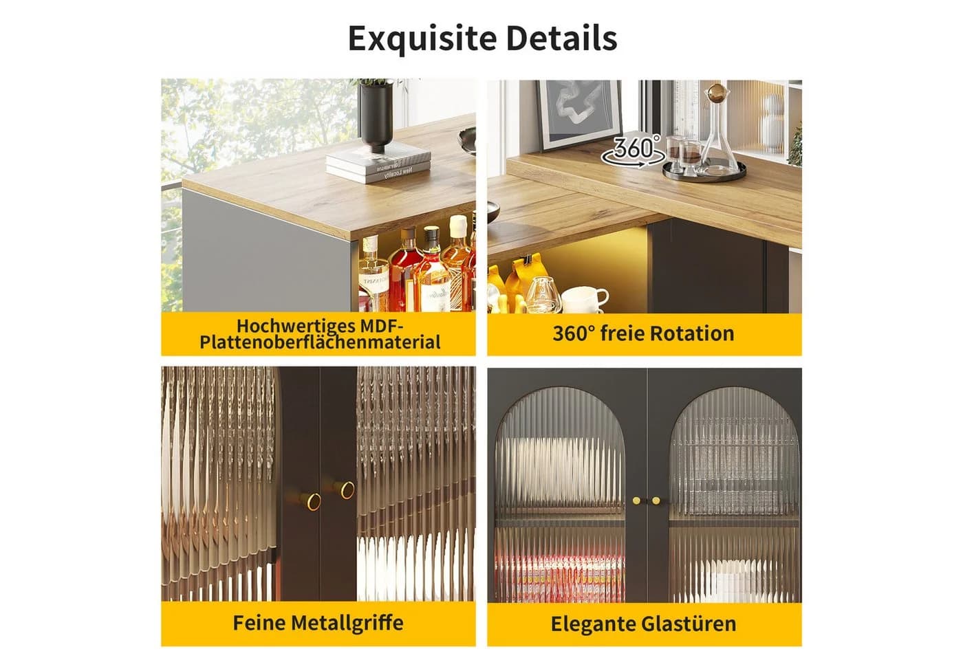 i@home 360° drehbarer Bartisch Sideboard mit LED und Glas - Bild 3