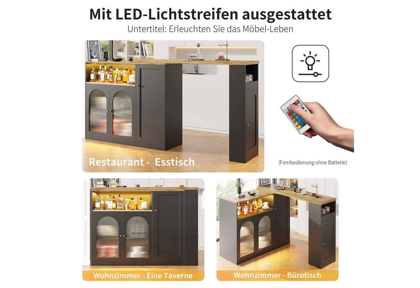 i@home 360° drehbarer Bartisch Sideboard mit LED und Glas - Bild 4