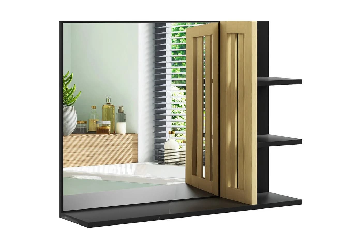 BAYMATE Spiegelschrank mit Ablagefächern Bambus MDF - Bild 2