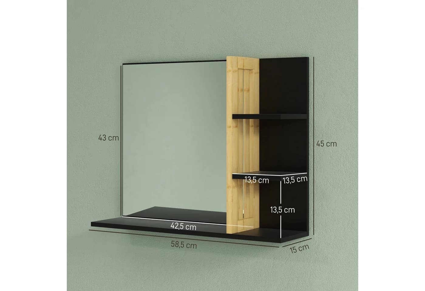 BAYMATE Spiegelschrank mit Ablagefächern Bambus MDF - Bild 5