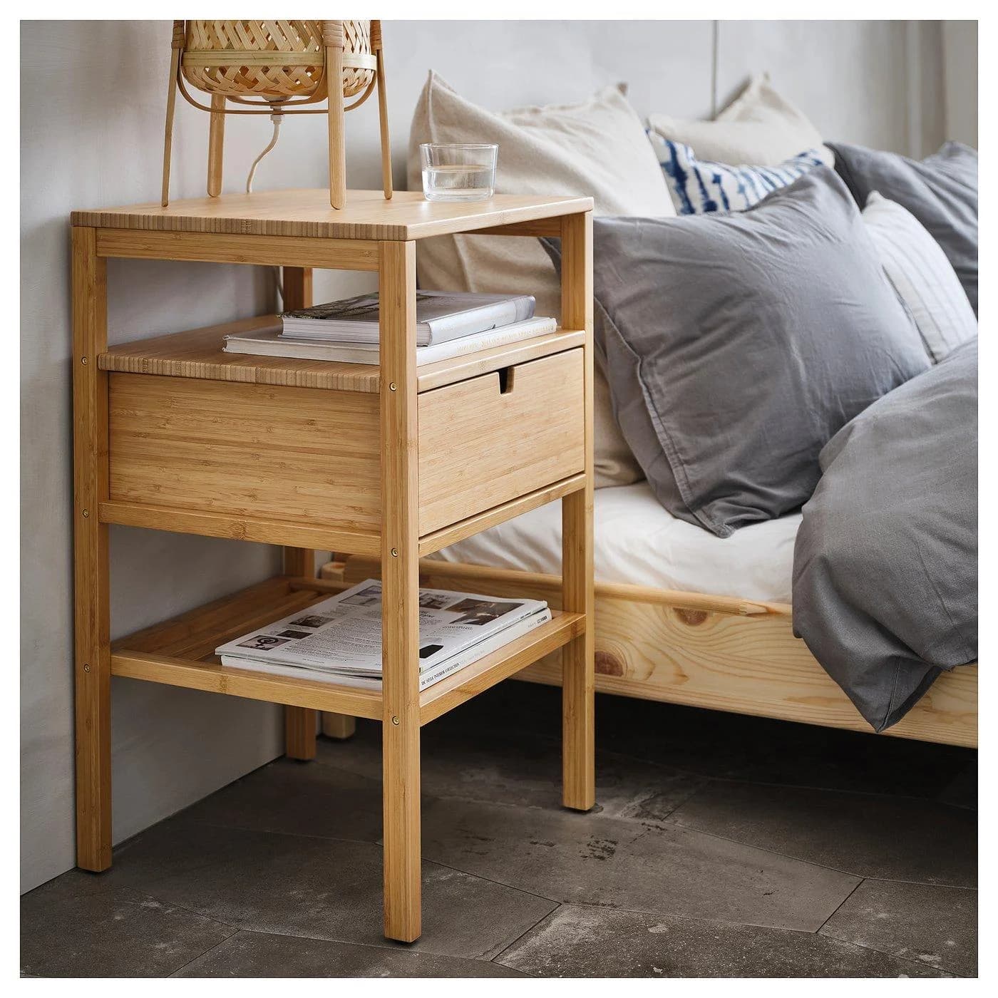 IKEA NORDKISA Ablagetisch Bambus mit Schublade