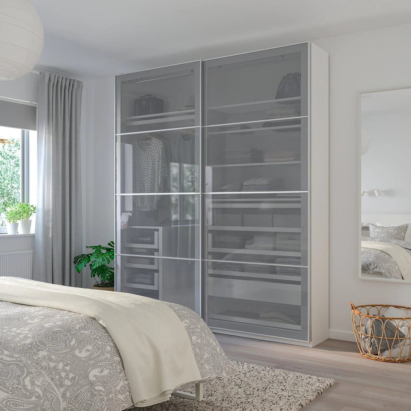 IKEA BJÖRNÖYA 4 Paneele Schiebetürrahmen Grau Frostglas