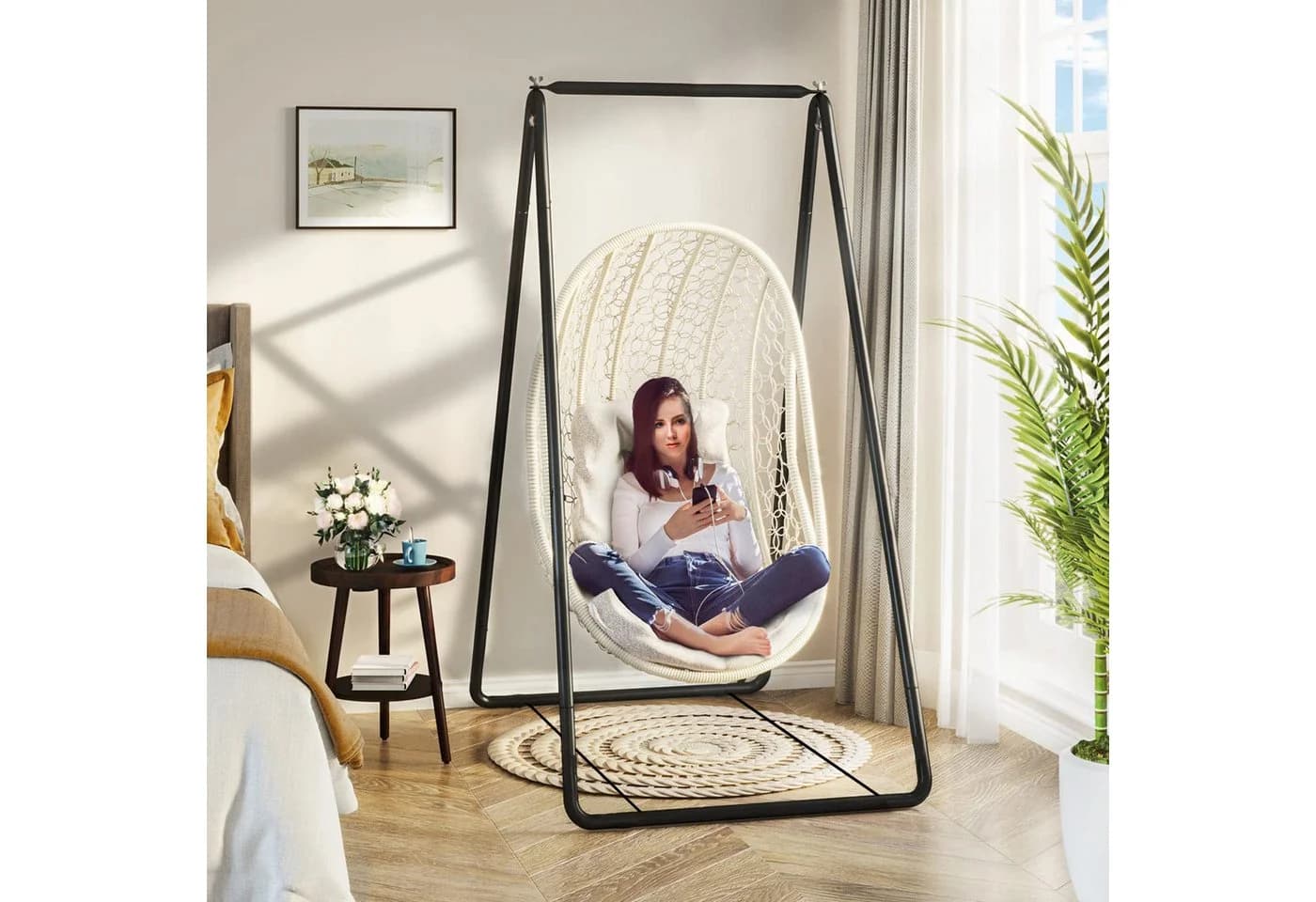 Rutaqian Schaukelgestell Balkon für Drinnen, Schaukel, Hängestuhlgestell, 90x85x145 cm - Bild 3