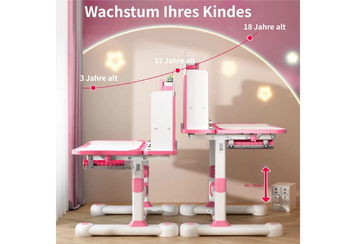 Rutaqian Kinderschreibtisch Höhenverstellbar Rosa - Bild 4