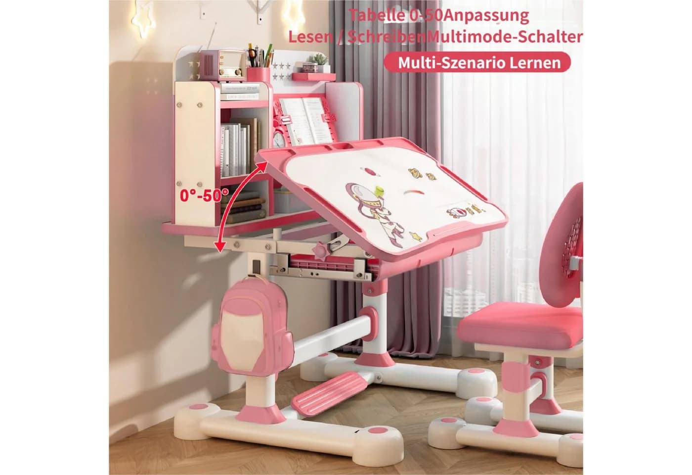 Rutaqian Kinderschreibtisch Höhenverstellbar Rosa - Bild 5