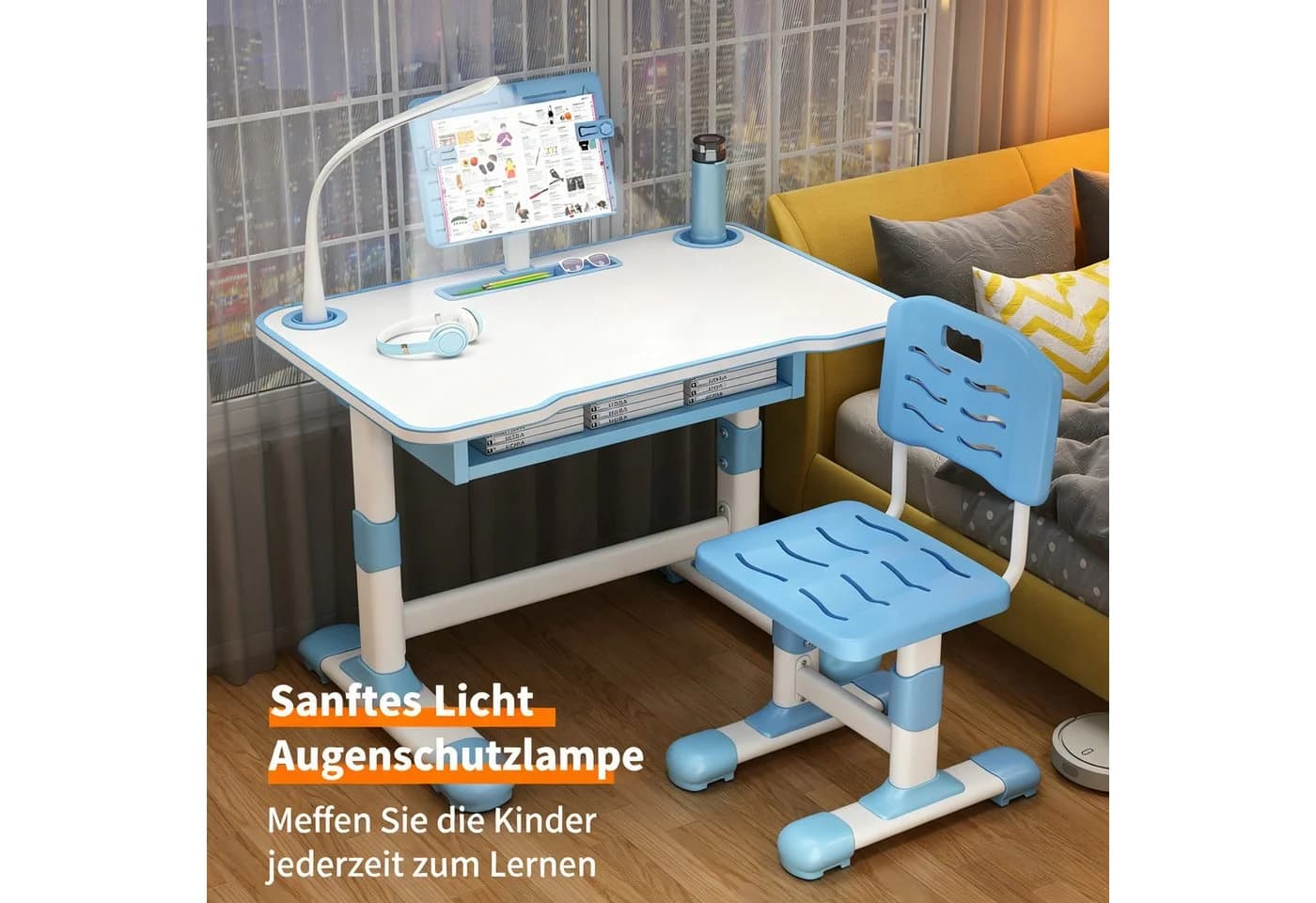 Rutaqian Kinderschreibtisch höhenverstellbar mit Stuhl und Leseständer - Bild 3