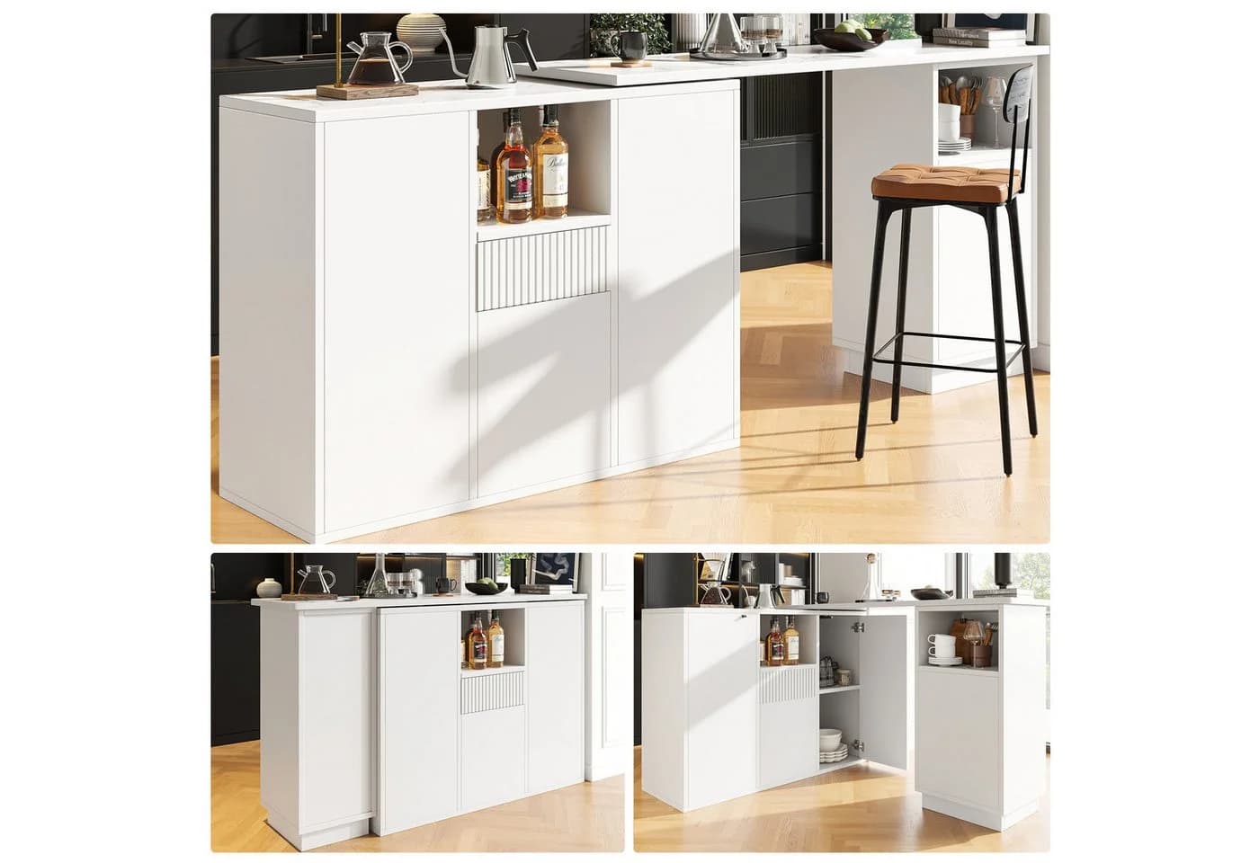 i@home Bartisch Kücheninsel Schwarz Marmorstruktur Drehbar