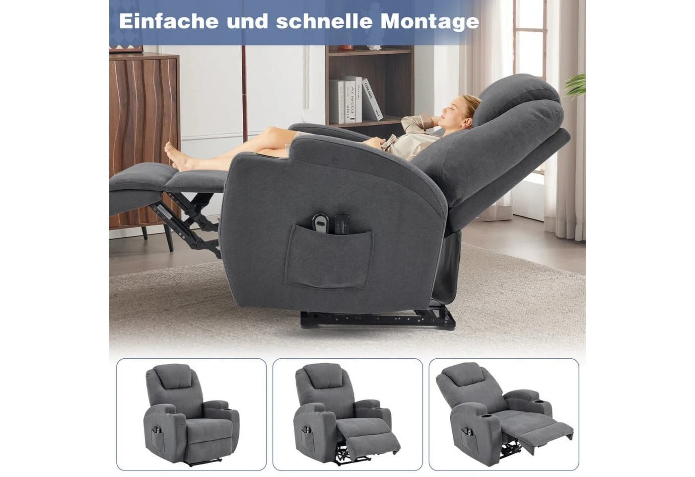 LALAHO Elektrischer Massagesessel Grau mit Liegefunktion - Bild 3