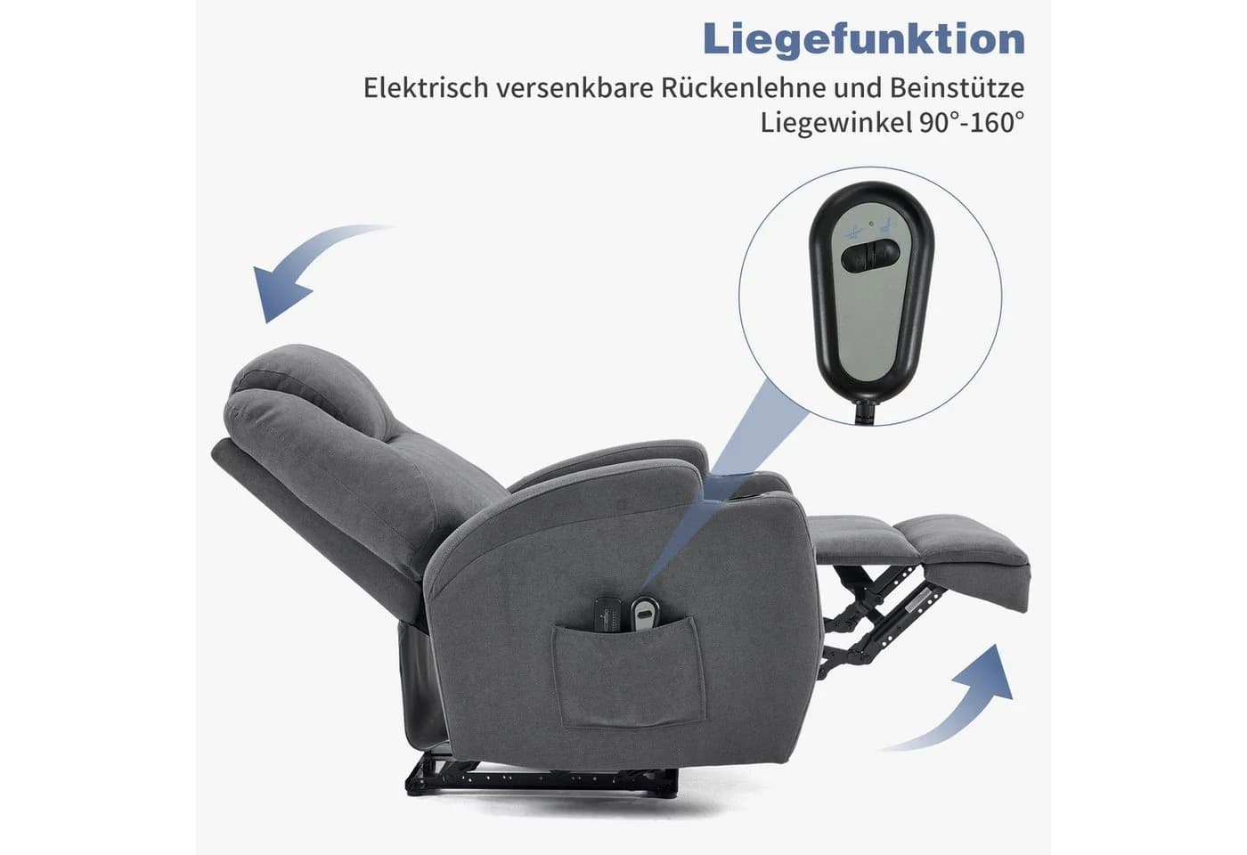 LALAHO Elektrischer Massagesessel Grau mit Liegefunktion - Bild 4